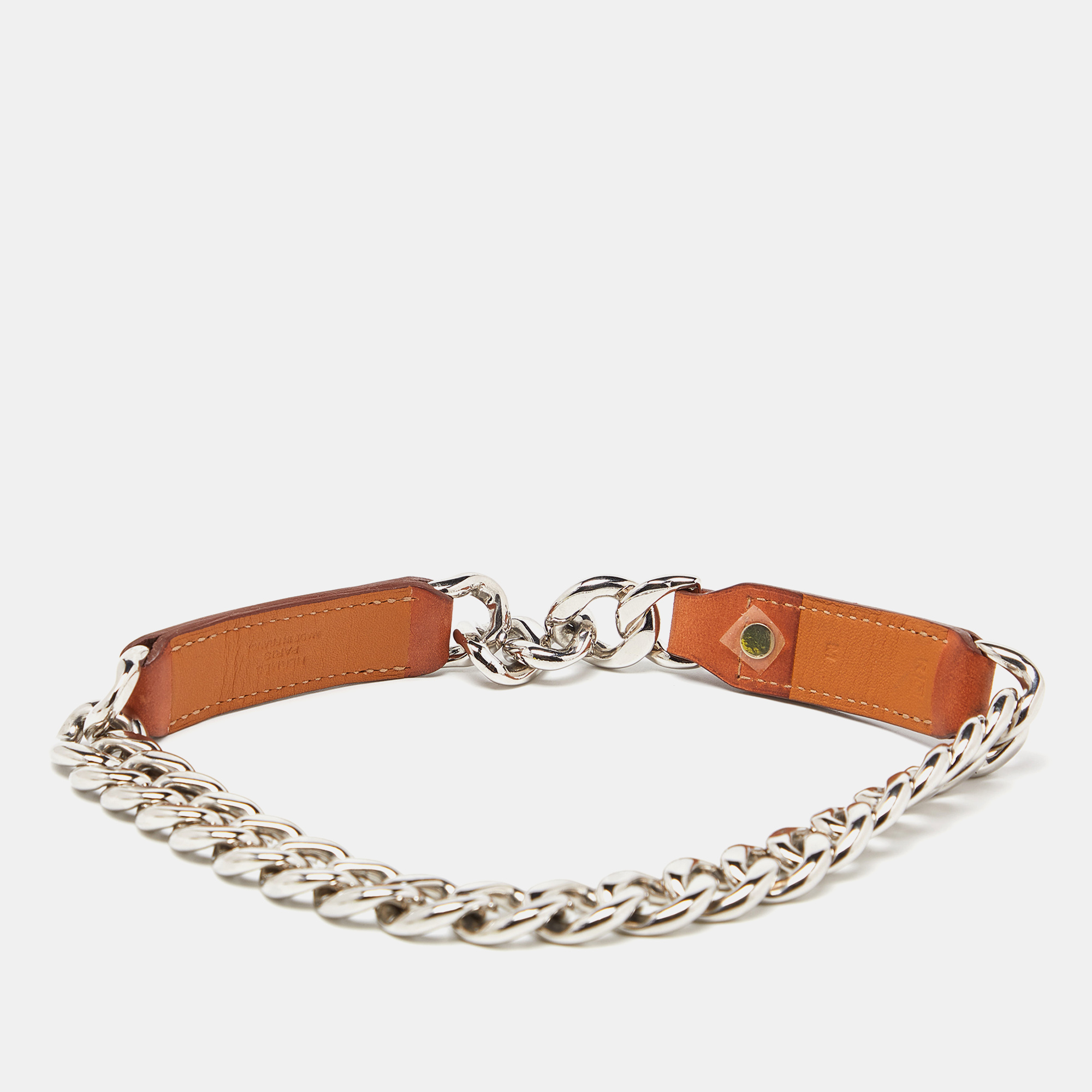 Hermes Brown Barenia Leather Chain Dog Collar