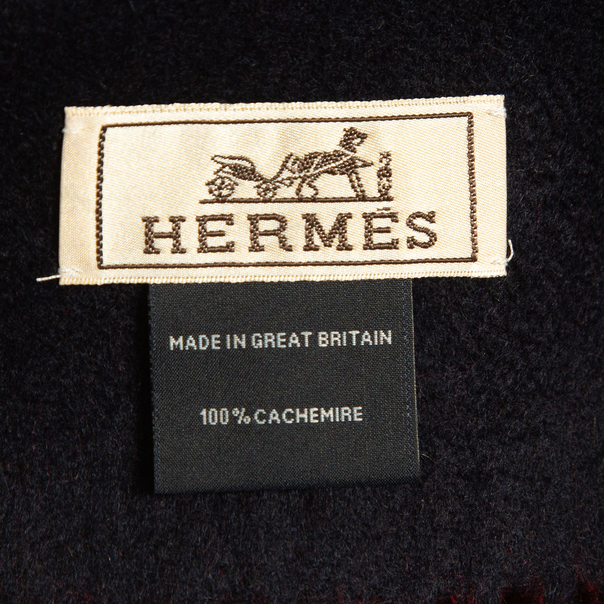 Hermès Red/Navy Blue Cashmere Fringed Muffler