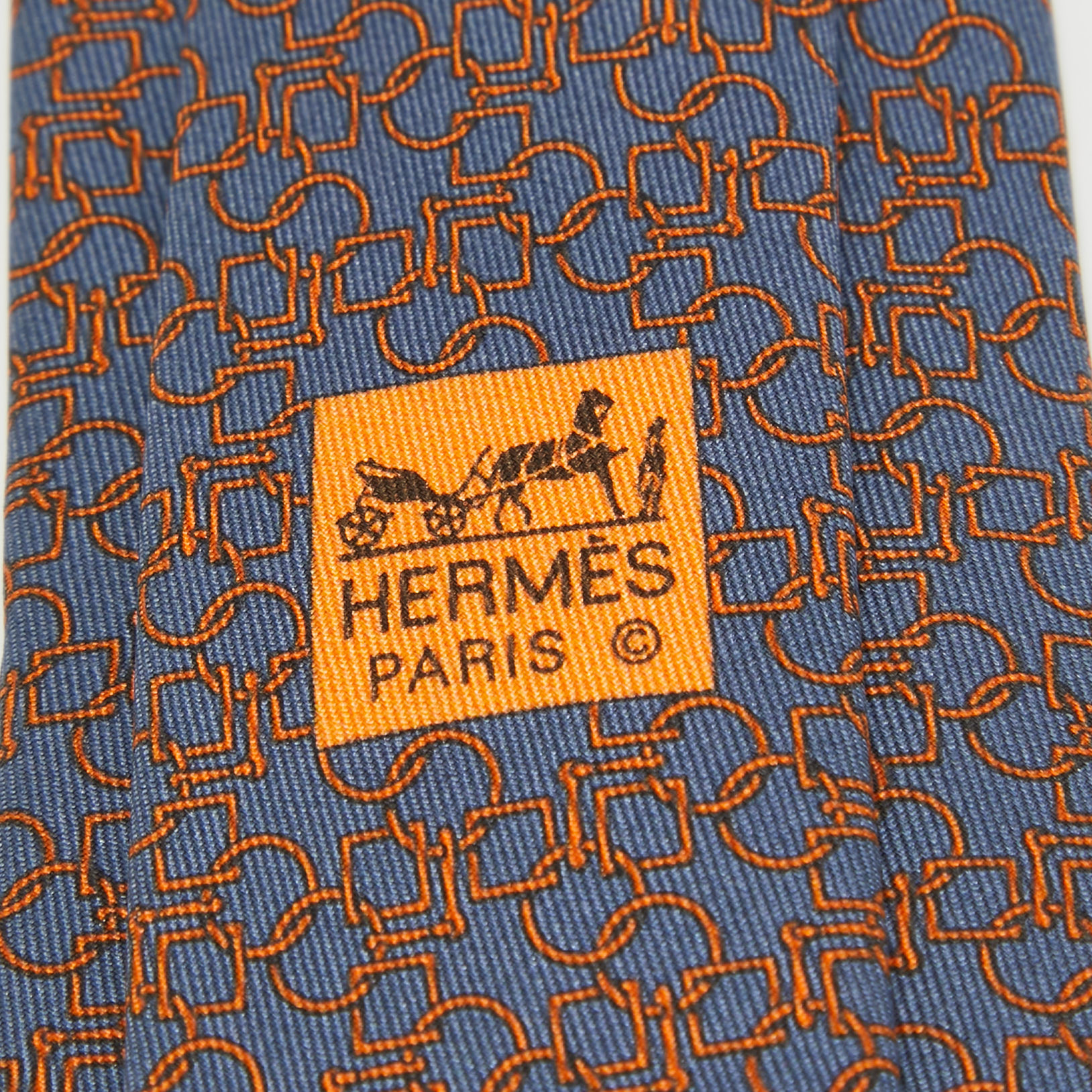 Hermès Grey Geometric Print Silk Narrow Tie
