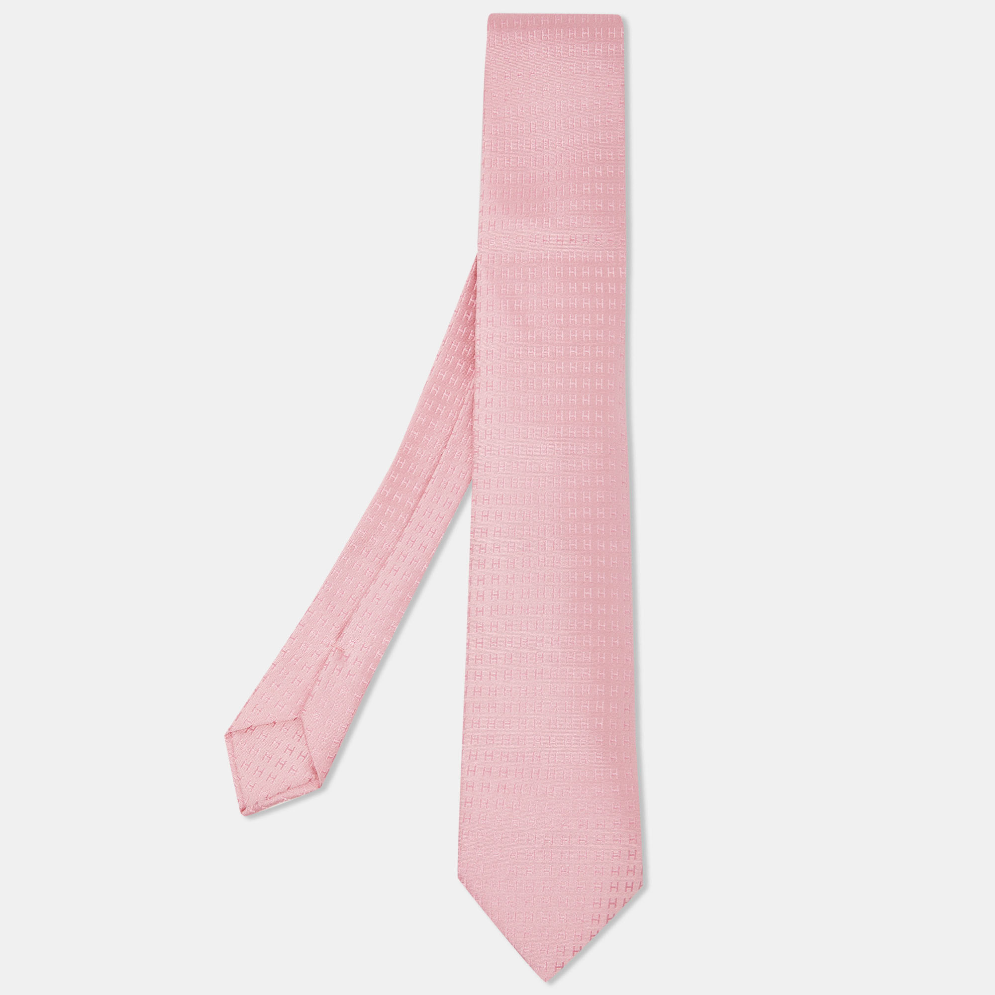 Hermès  Light Pink Monogram Silk Tie