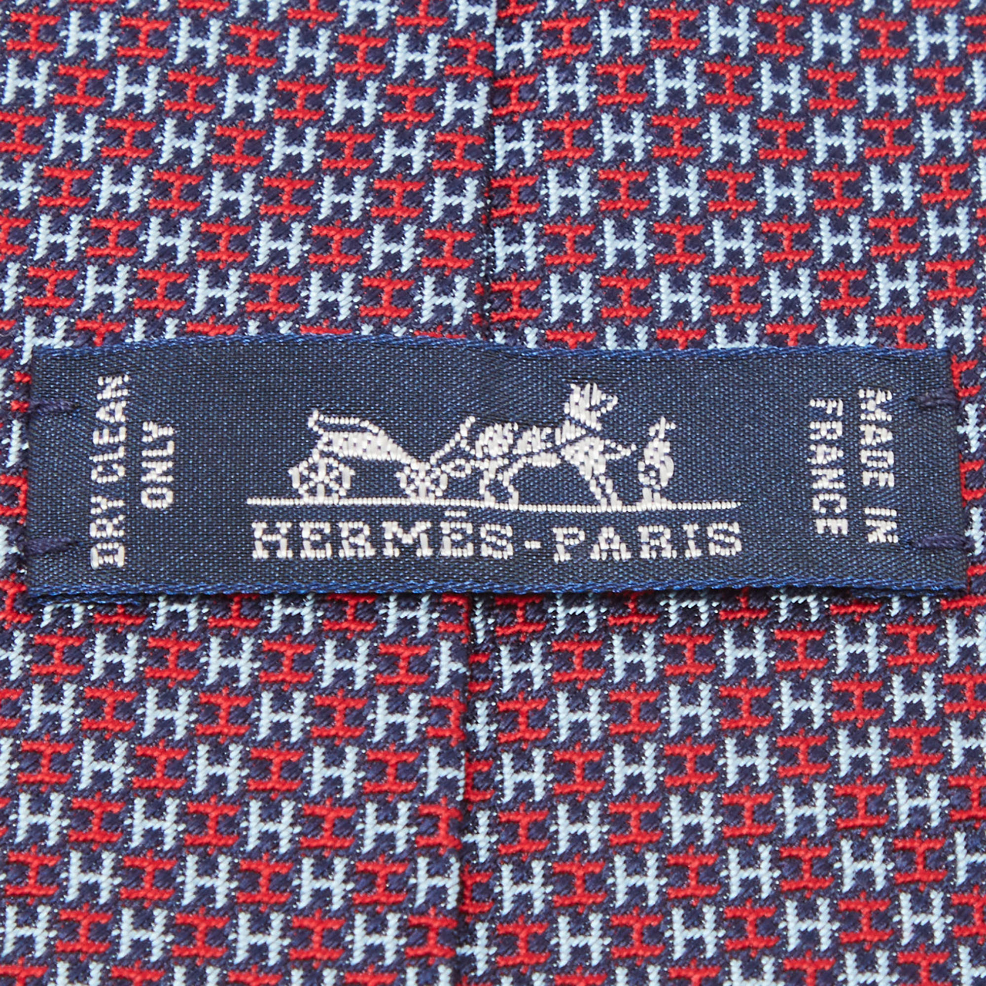 Hermes Navy Blue H Jacquard Silk Tie