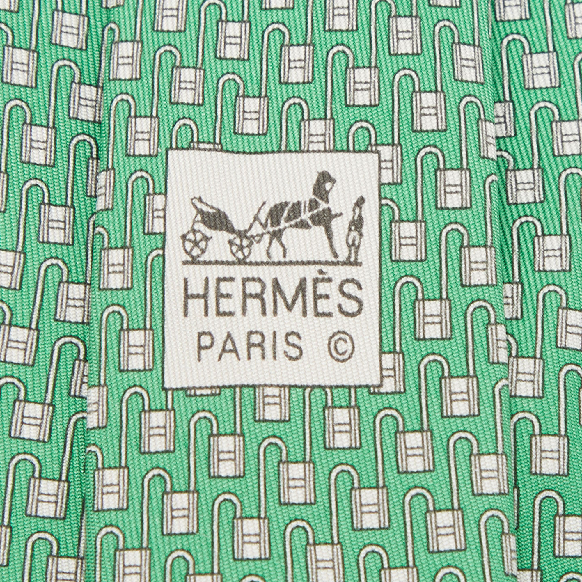 Hermes Green Geometric Print Silk Tie