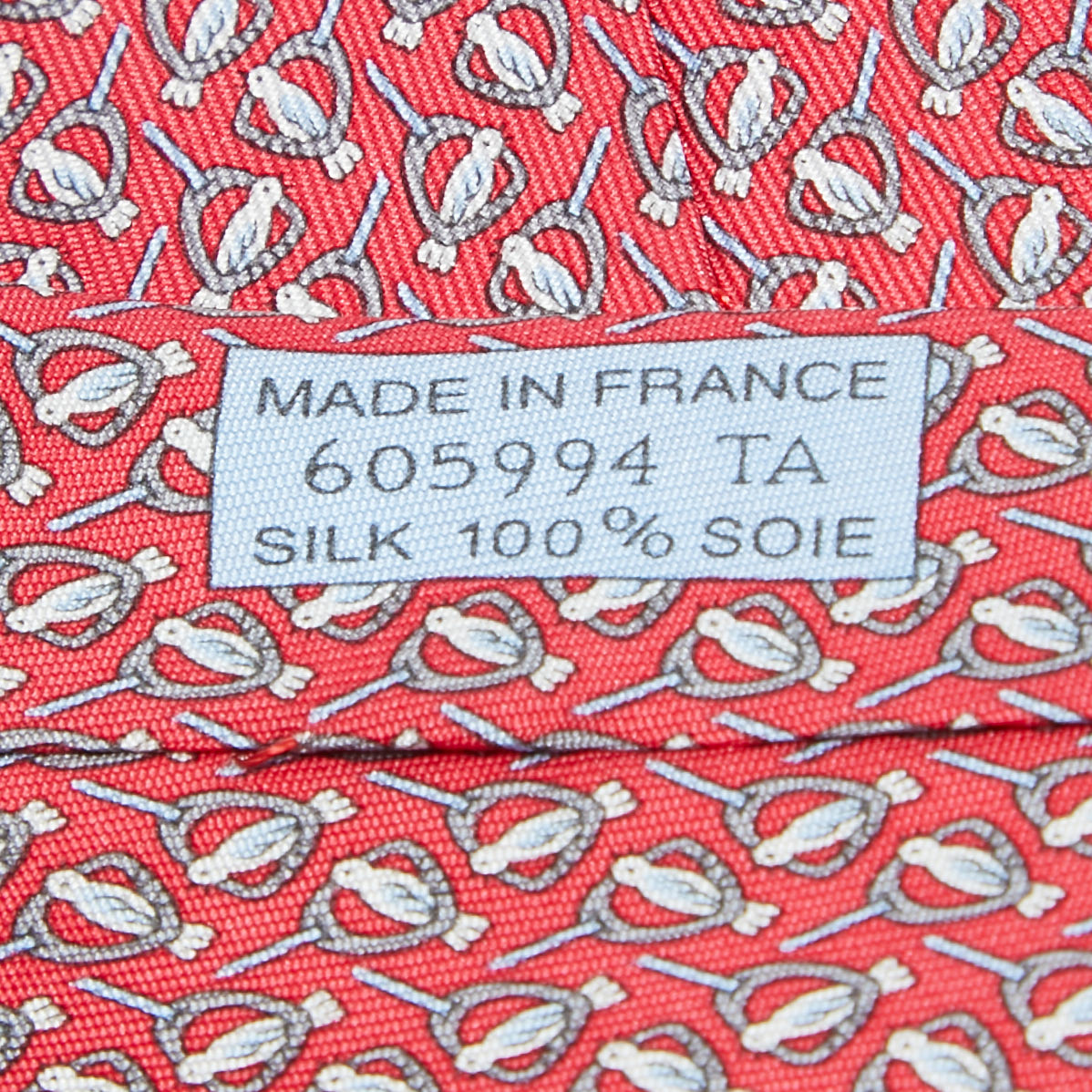 Hermès Red Birds Print Silk Tie