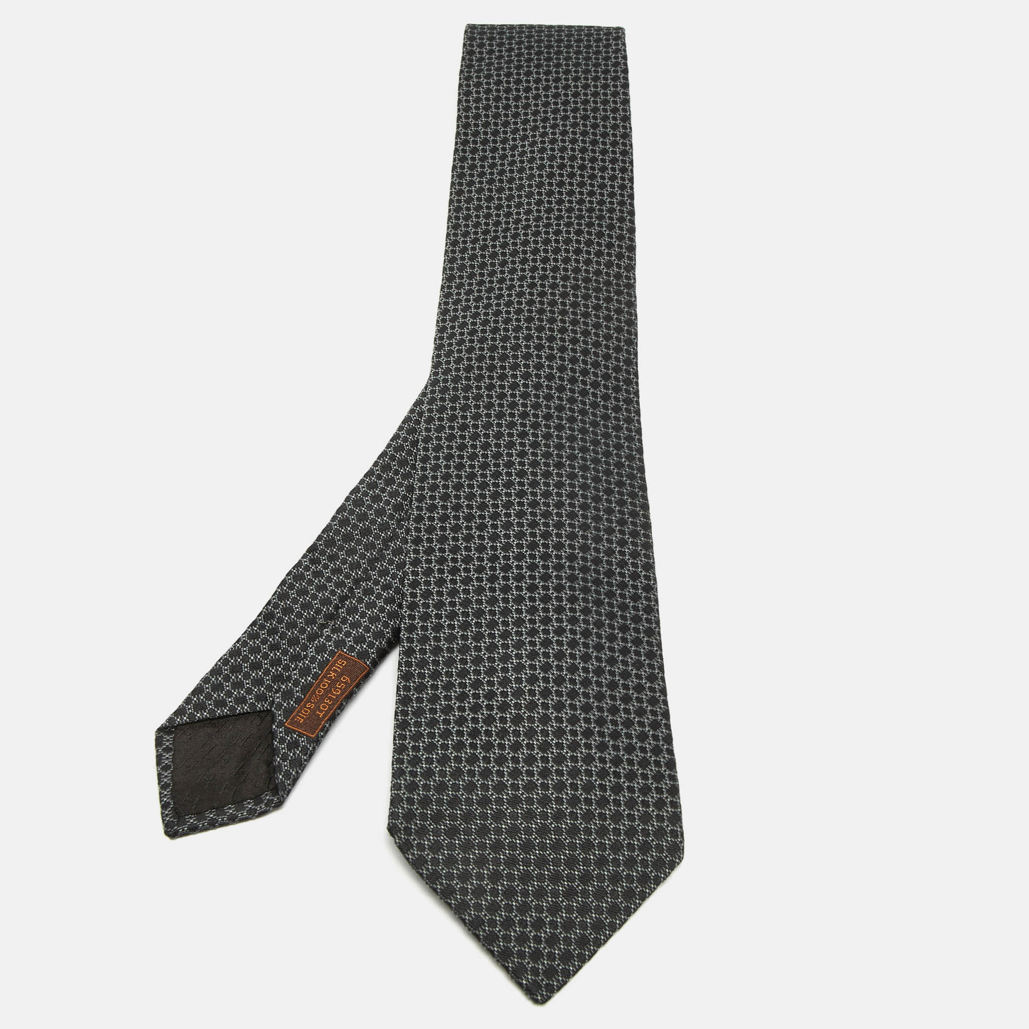 Hermes grey patterned silk tie