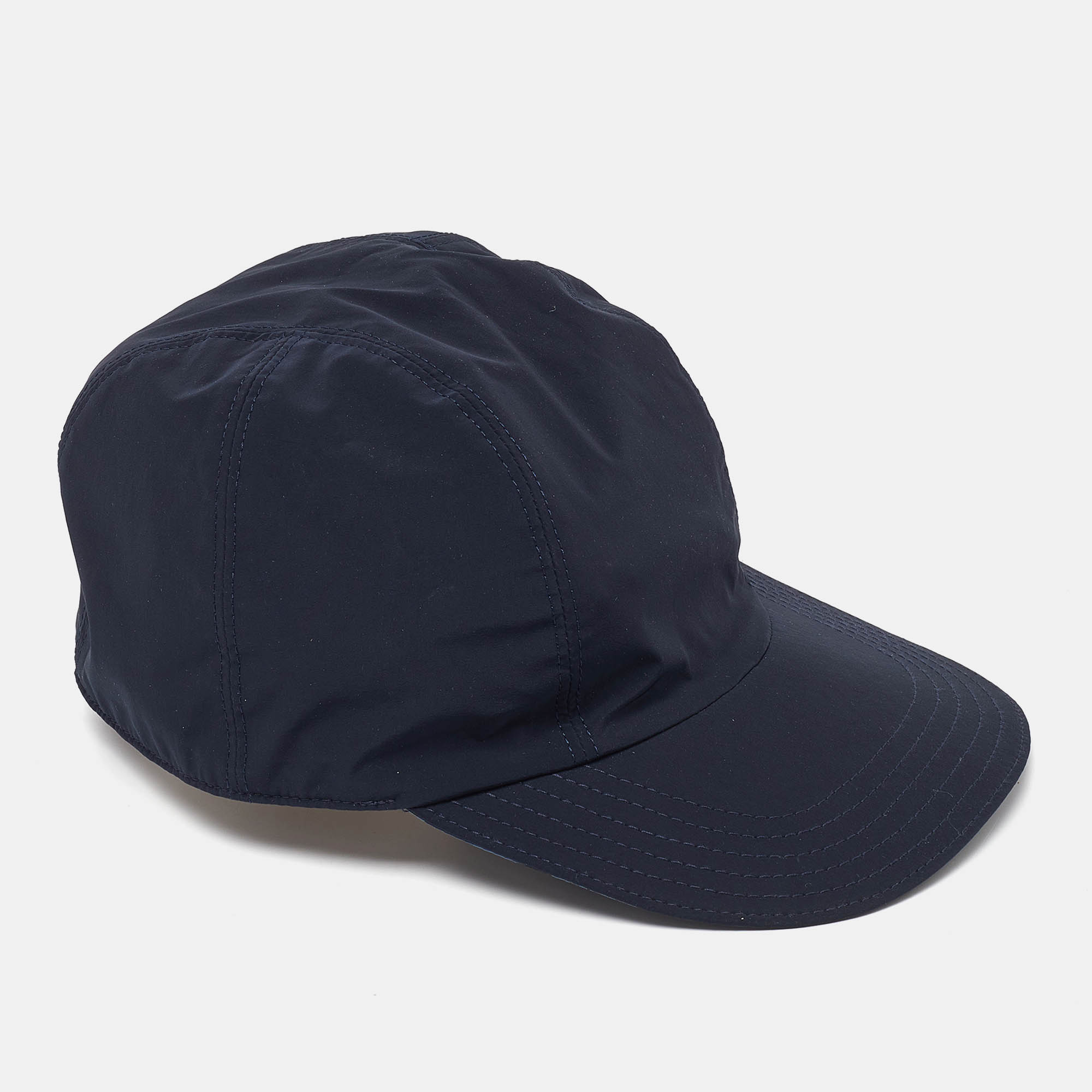 Hermes navy blue printed nylon reversible roger cap m