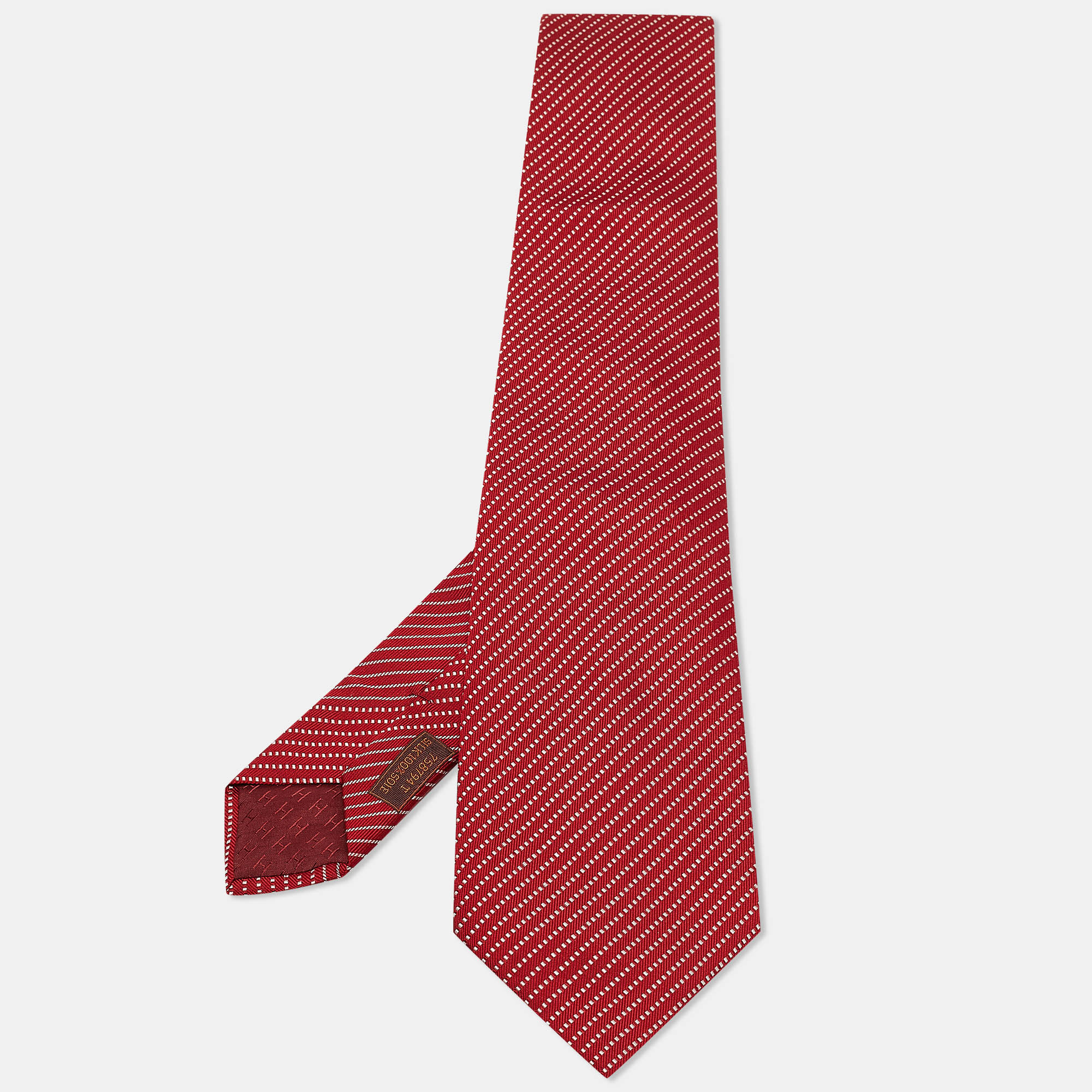 Hermes herm&egrave;s red stripe pattern silk tie