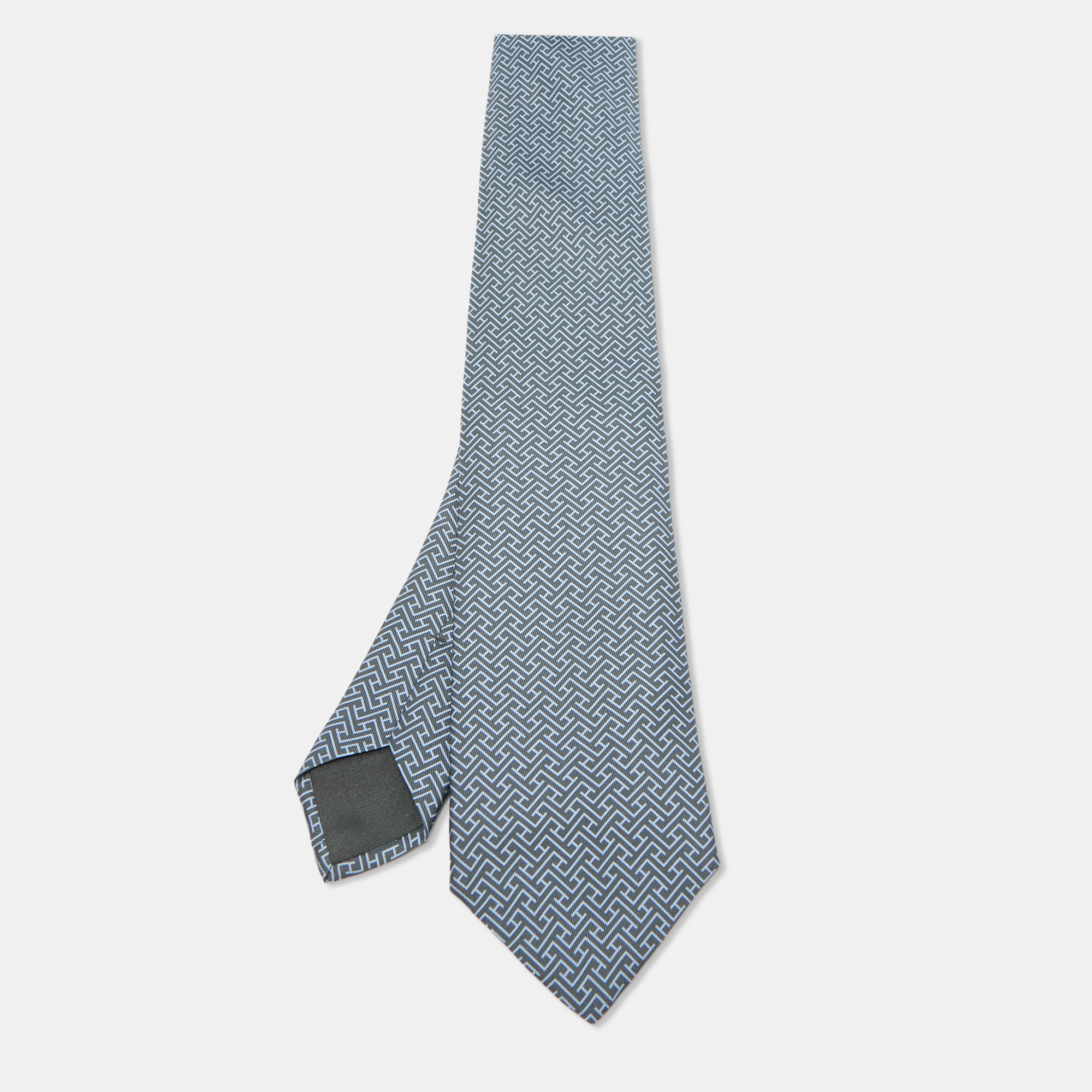 Hermes herm&egrave;s blue h printed silk tie