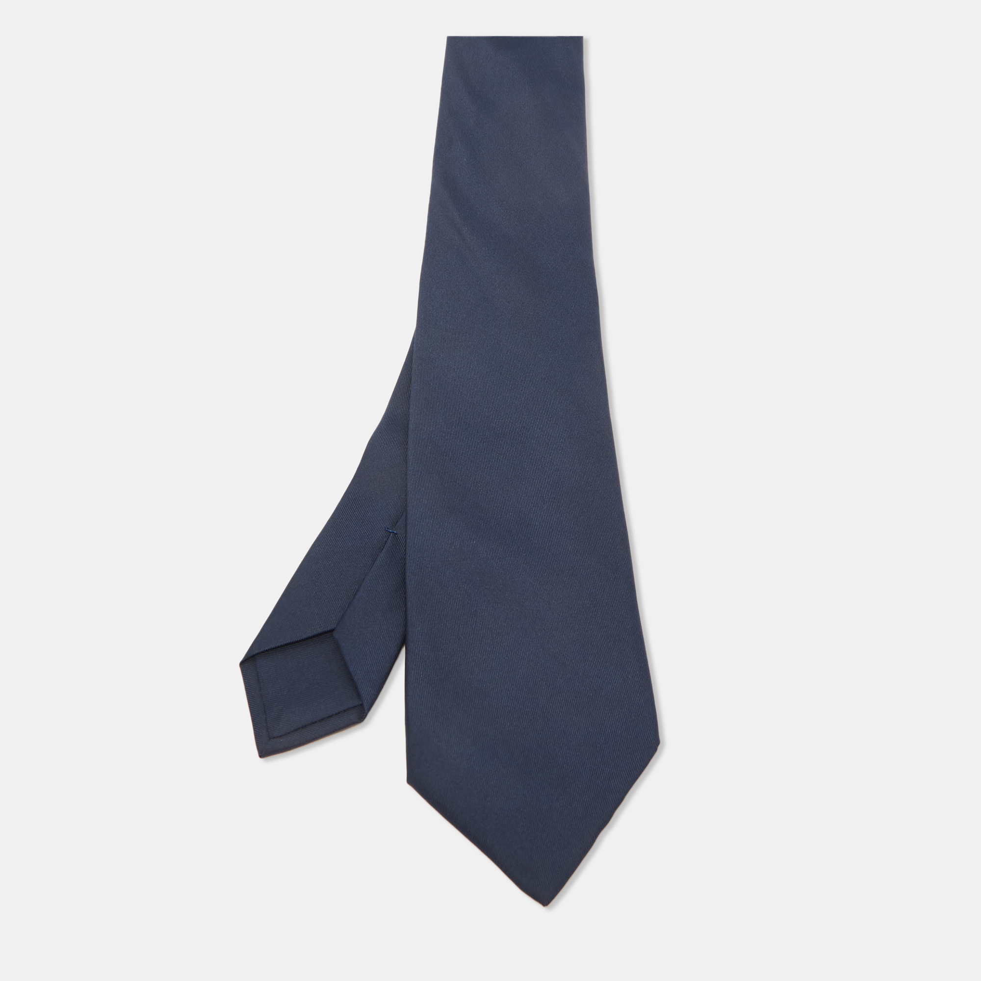 Hermes herm&egrave;s navy blue solid silk tie
