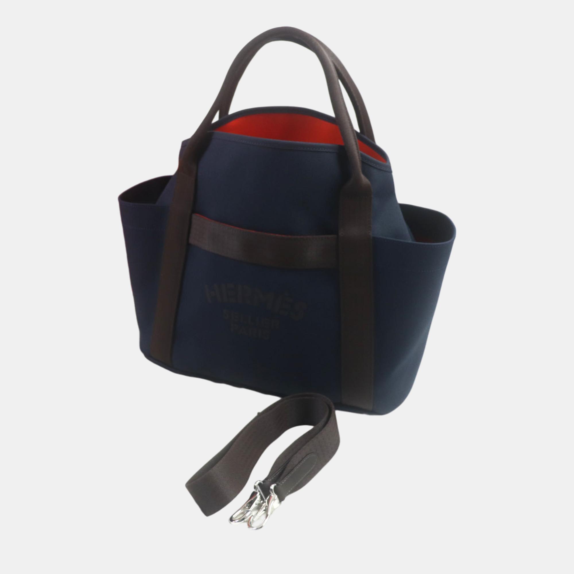 Hermes Sucked Pansage Groom 2WAY Tote Bag Blue Canvas