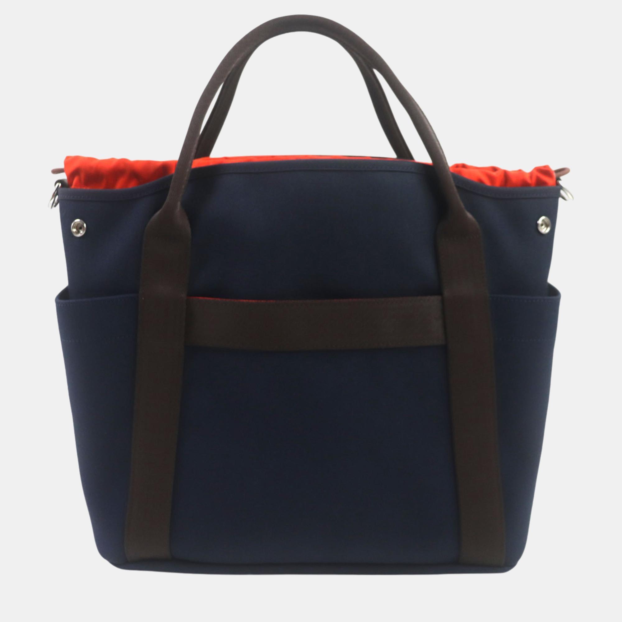 Hermes Sucked Pansage Groom 2WAY Tote Bag Blue Canvas