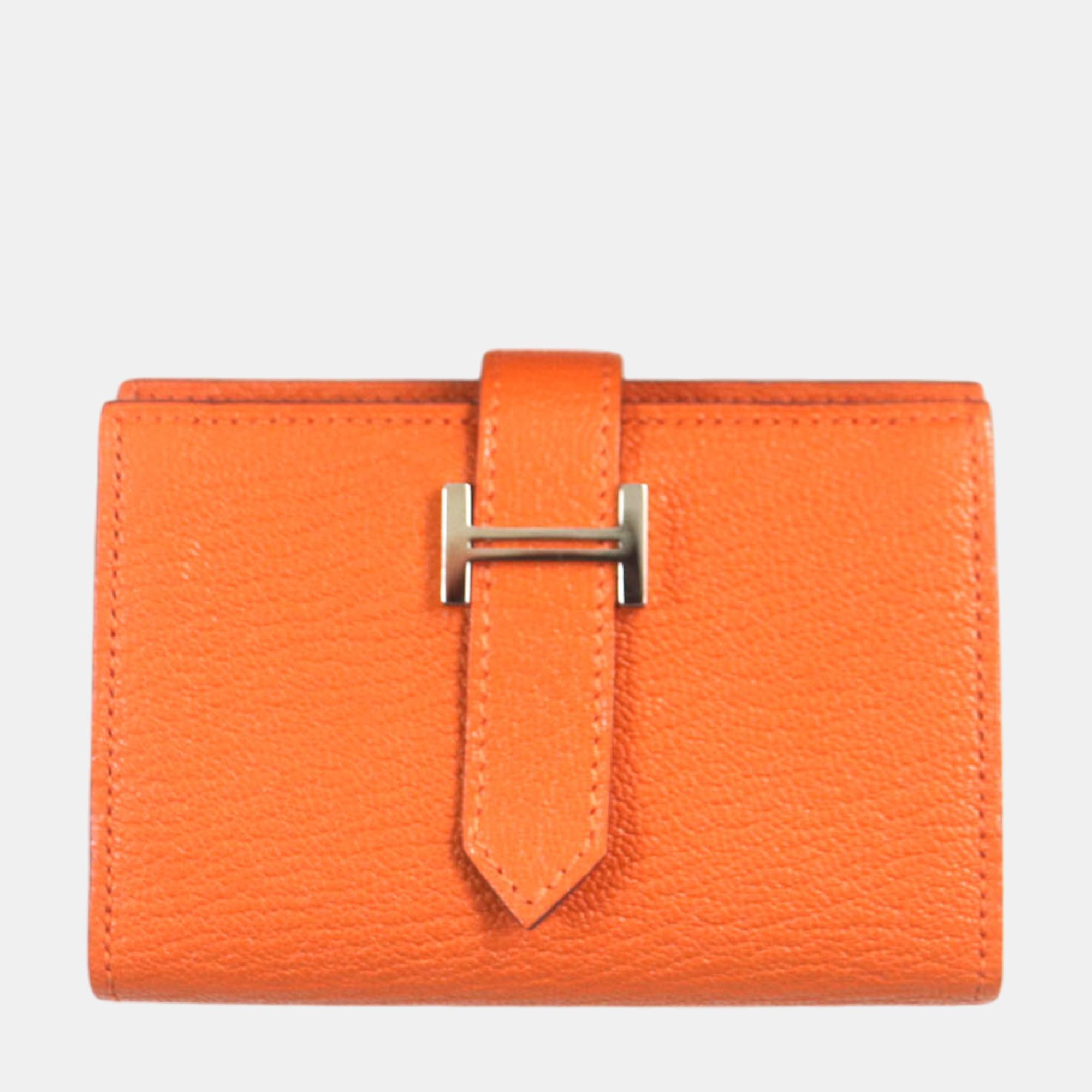 Hermes Bearn Mini Orange Bi-fold Wallet