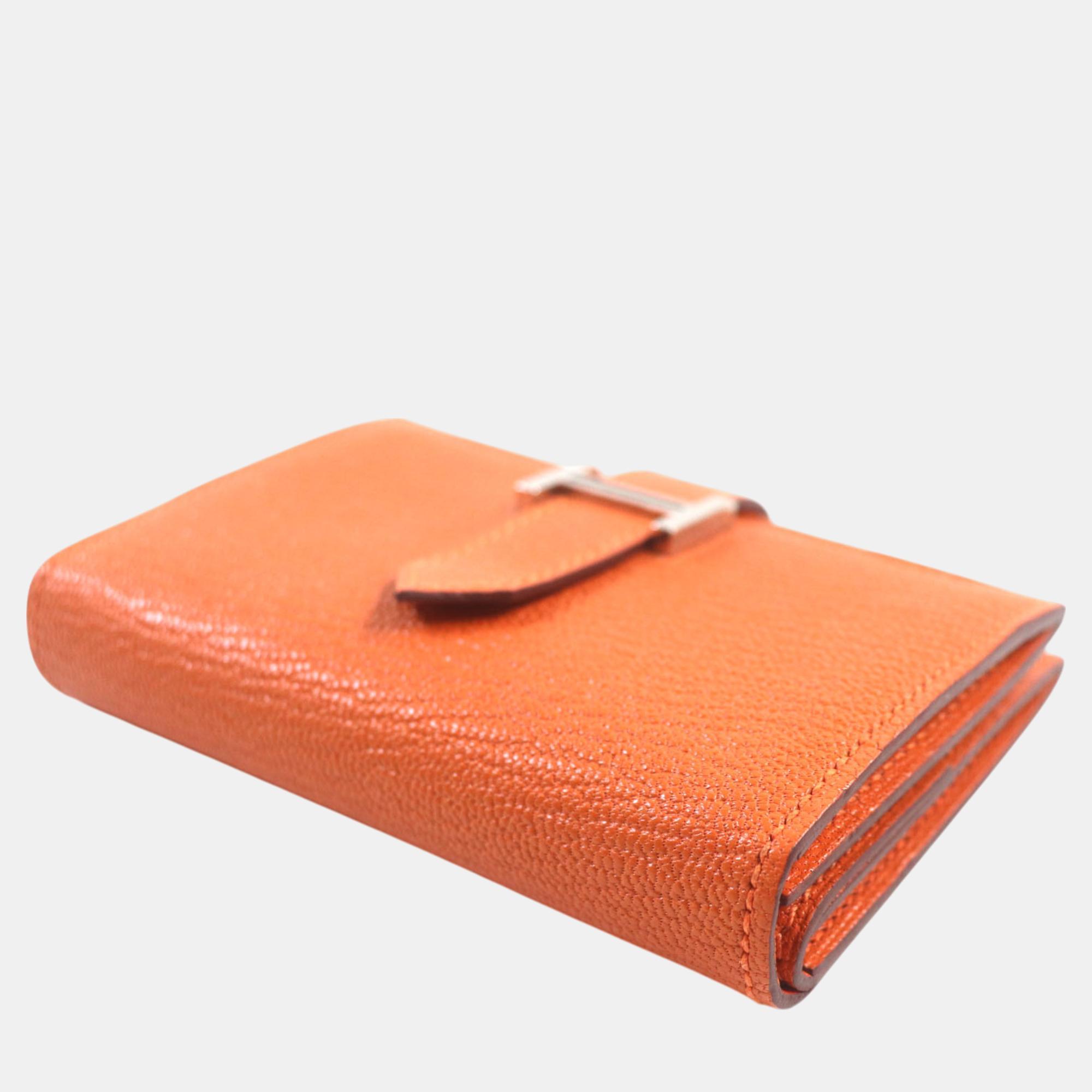 Hermes Bearn Mini Orange Bi-fold Wallet