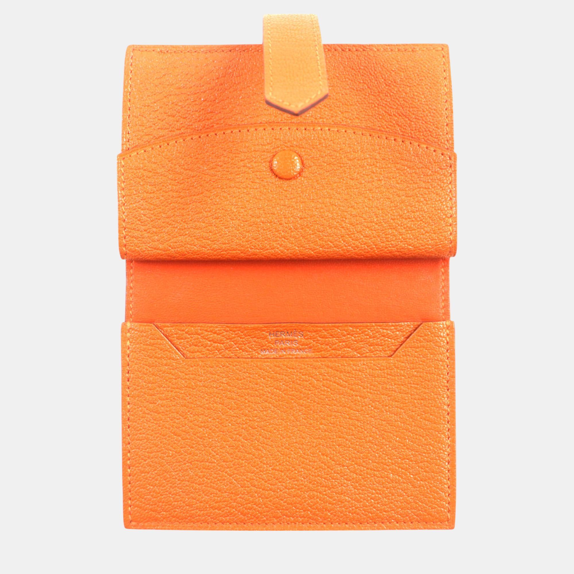 Hermes Bearn Mini Orange Bi-fold Wallet