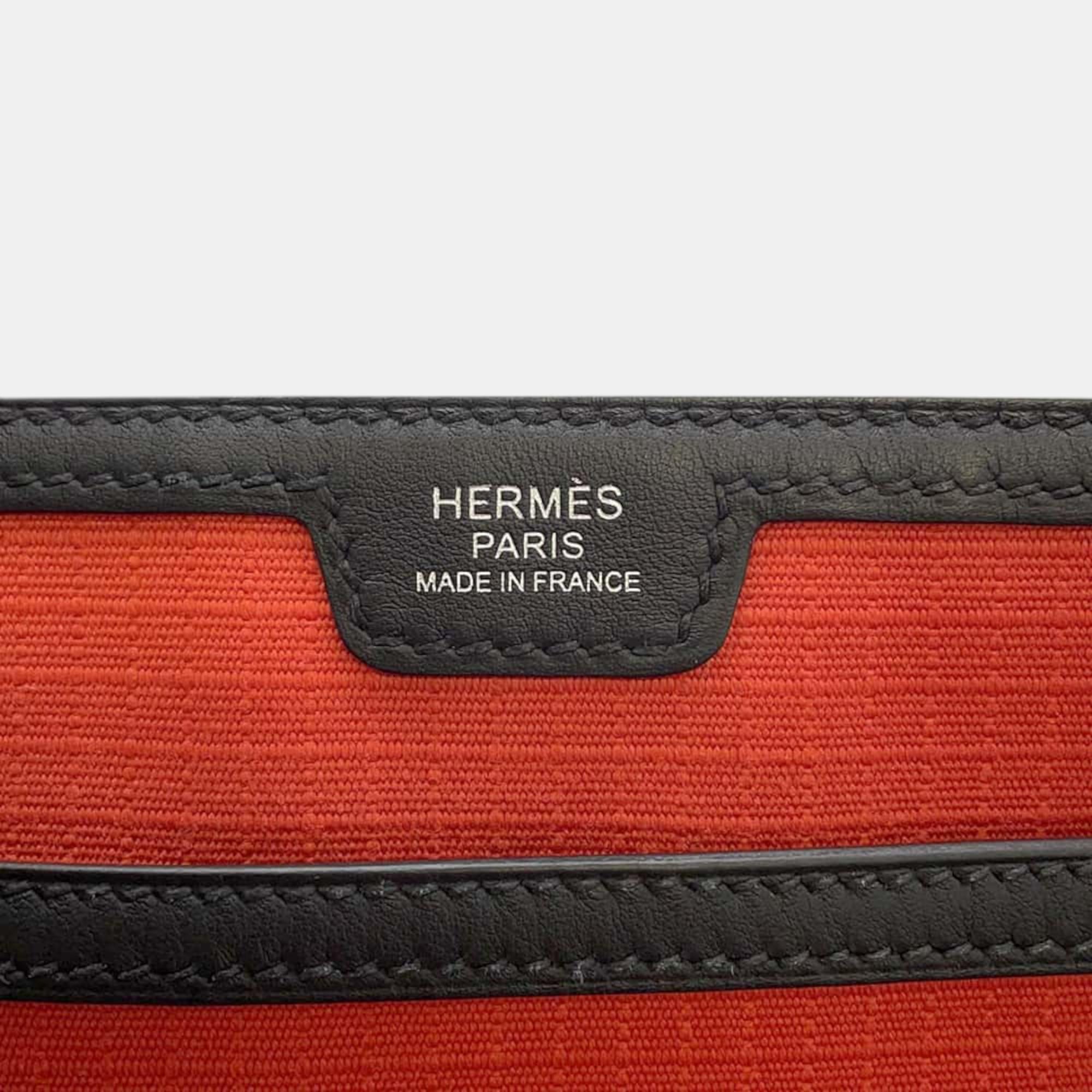 Hermes Capucines/Black Swift Leather Toile Bivouac Slicked Back Messenger