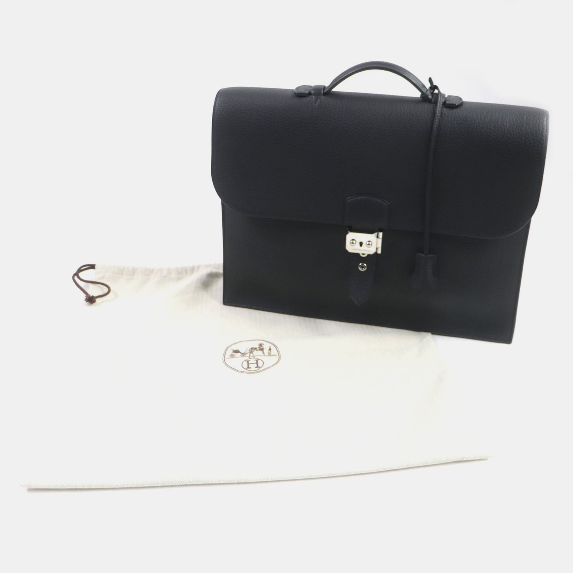 Hermes Black Leather Sac Adepeche 38 Togo Briefcase