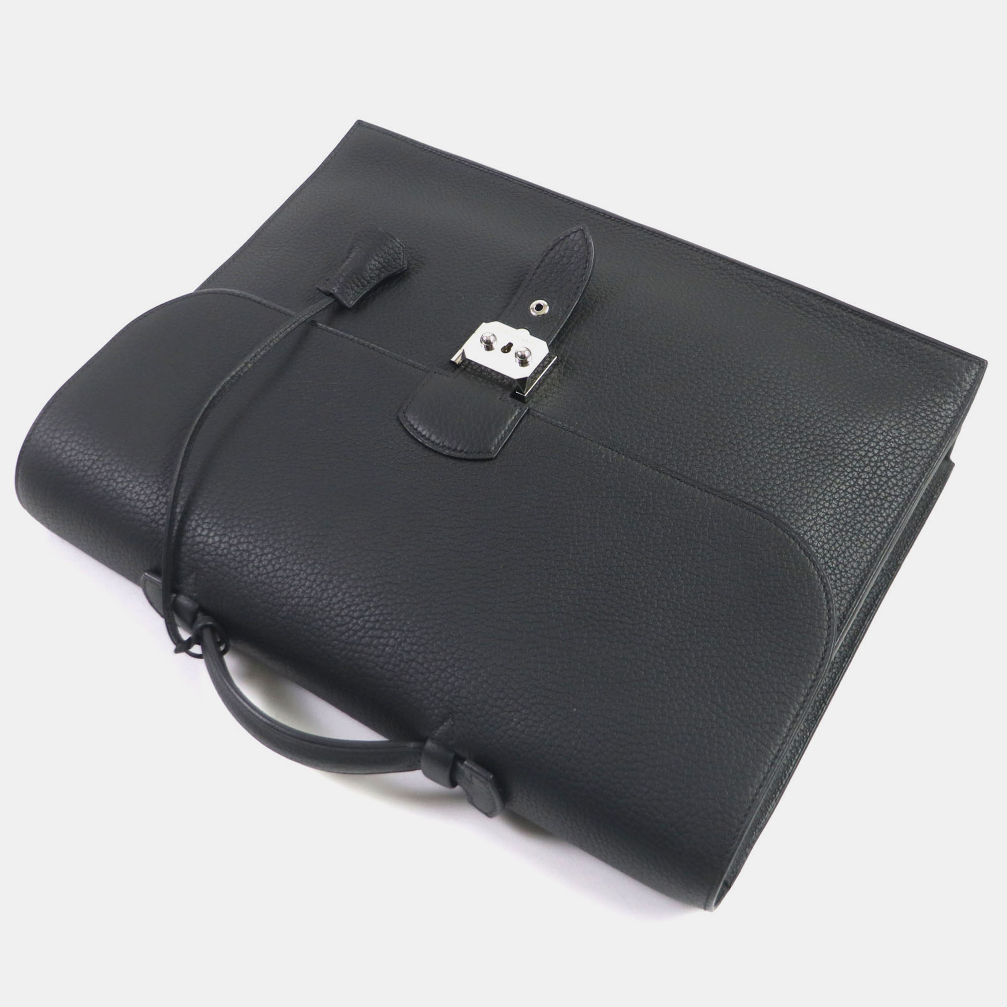 Hermes Black Leather Sac Adepeche 38 Togo Briefcase