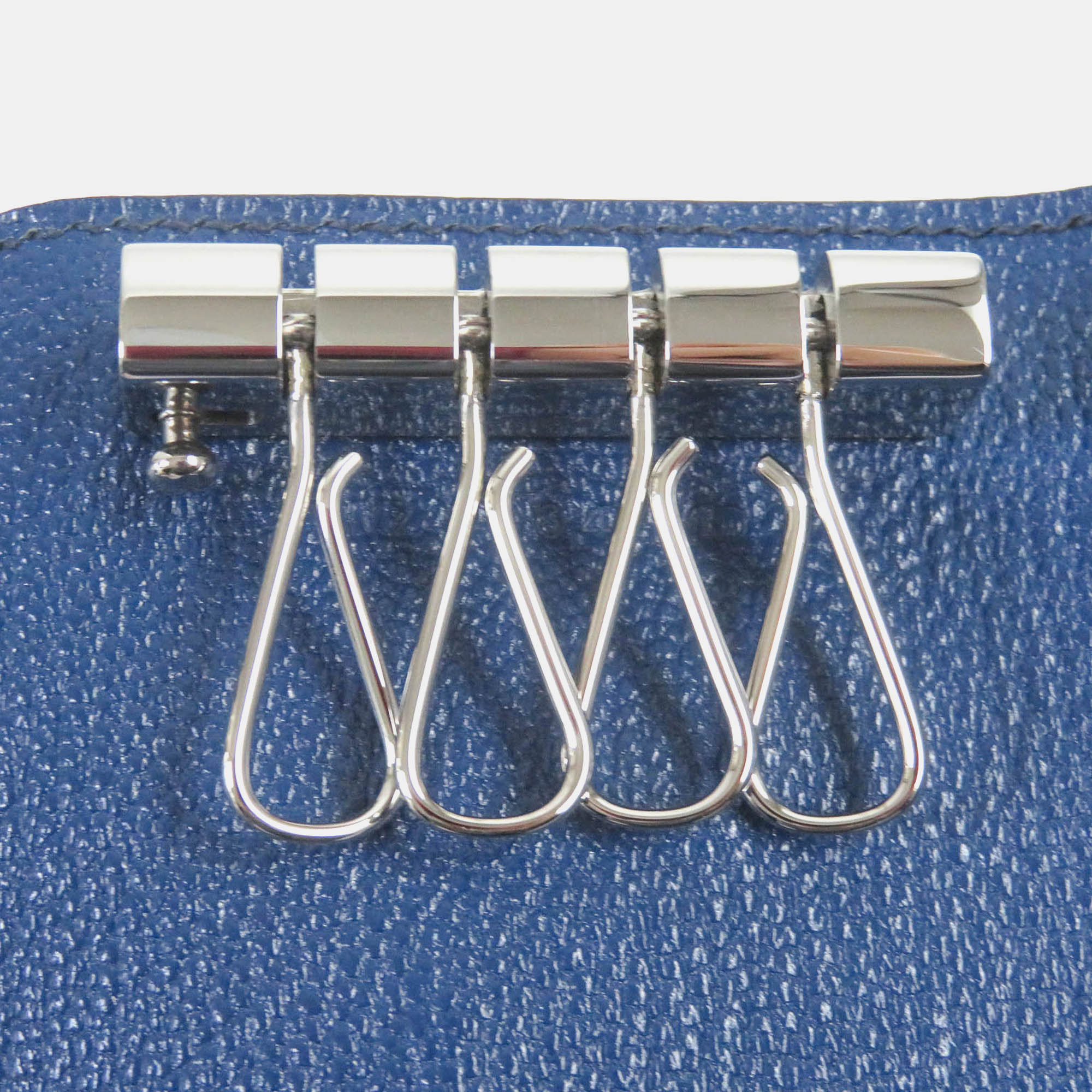 Hermes Blue Leather Chevre Leather 4 Row Key Holder