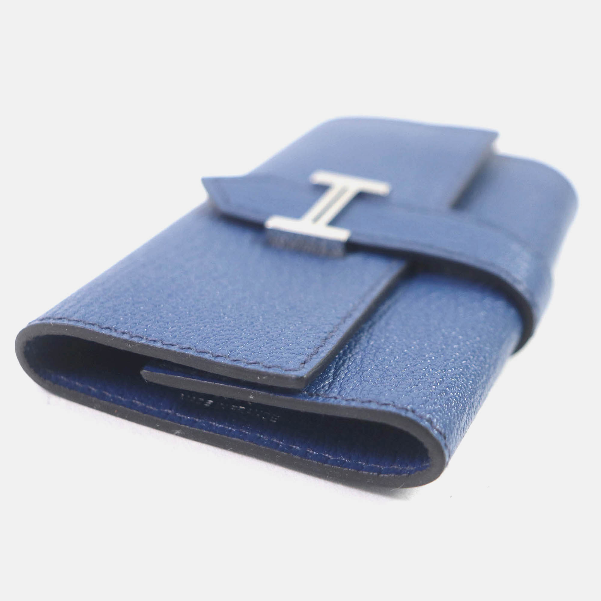 Hermes Blue Leather Chevre Leather 4 Row Key Holder