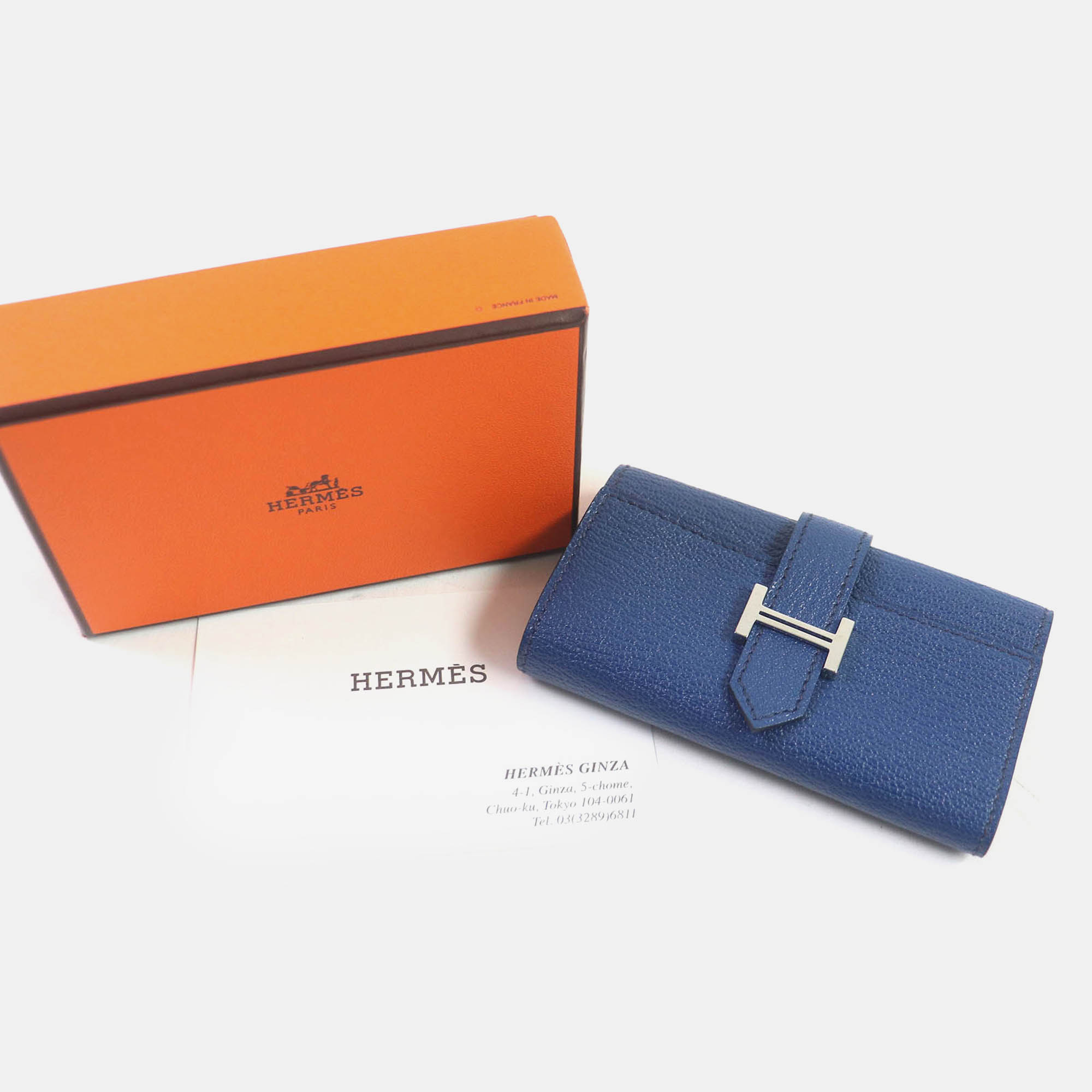 Hermes Blue Leather Chevre Leather 4 Row Key Holder