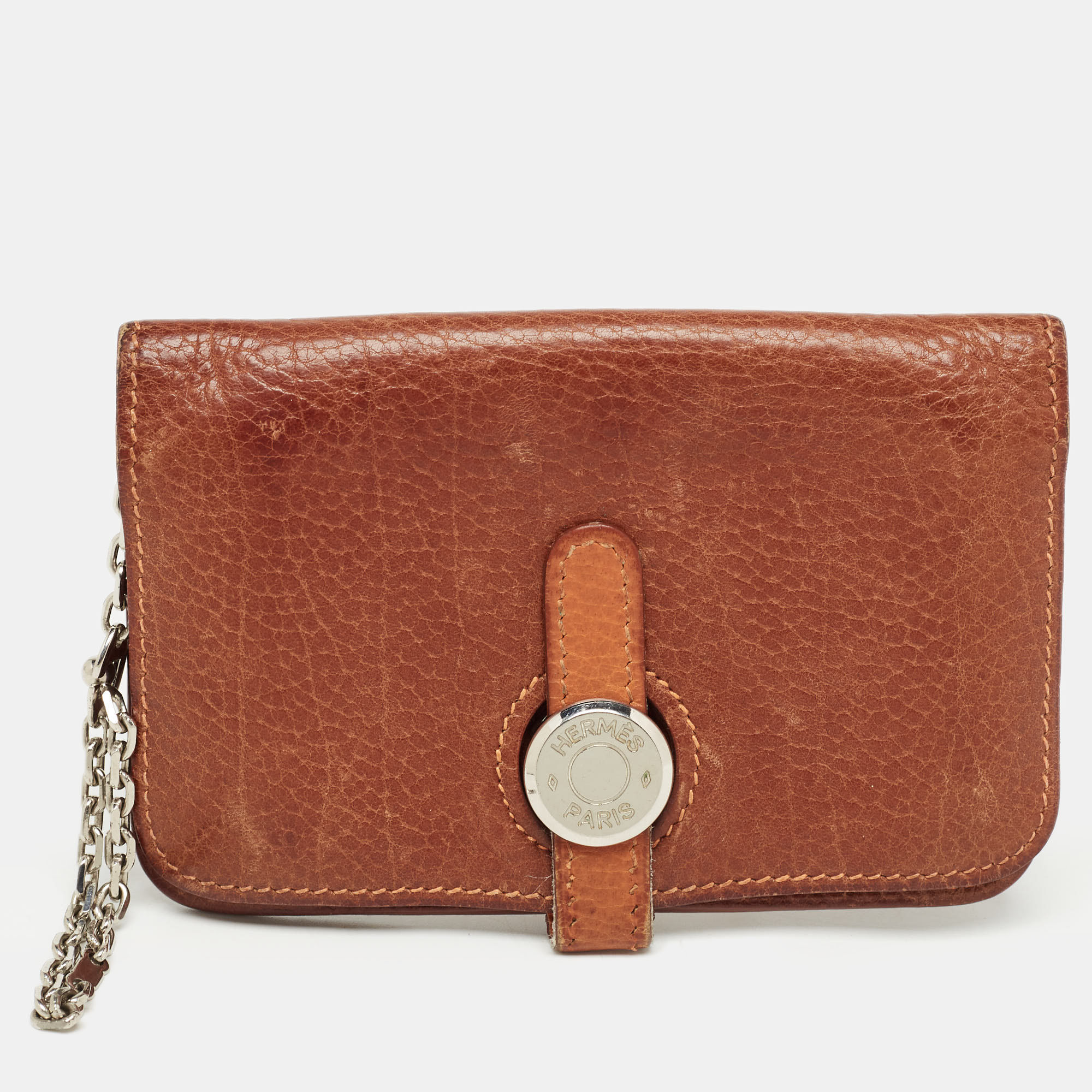 

Hermes Fauve/Orange Fjord Leather Dogon Card Holder, Brown