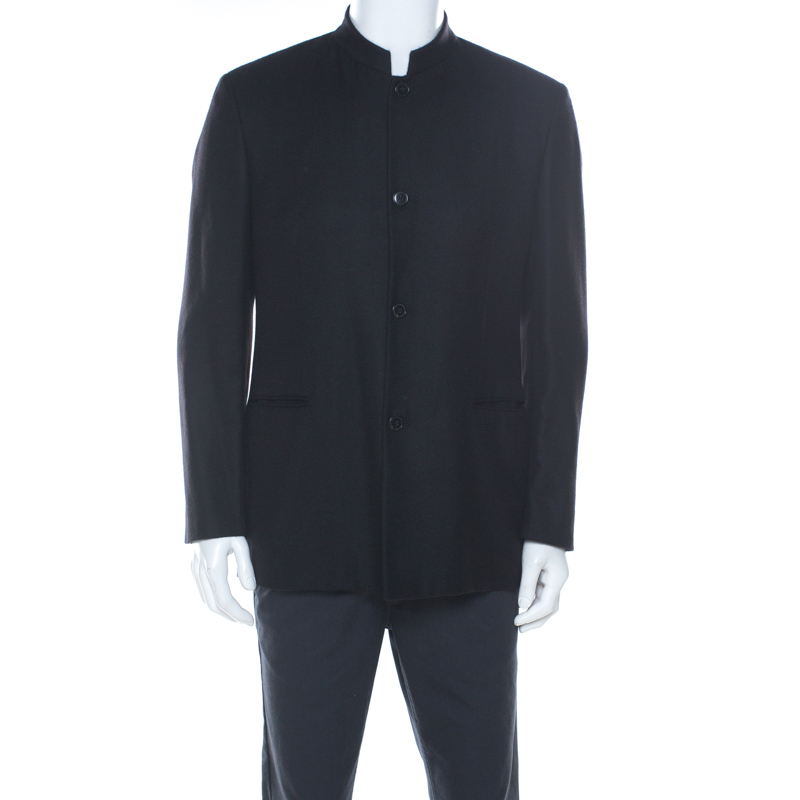 Image of Hermes Black Cashmere Stand Up Collar Blazer L