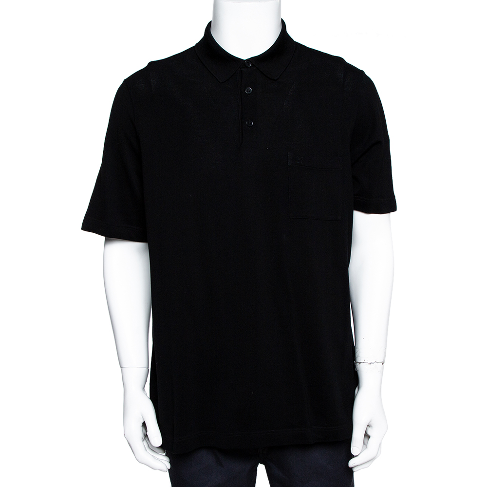 Image of Herm&egrave;s Black Cotton Pique Polo T-Shirt XXXL