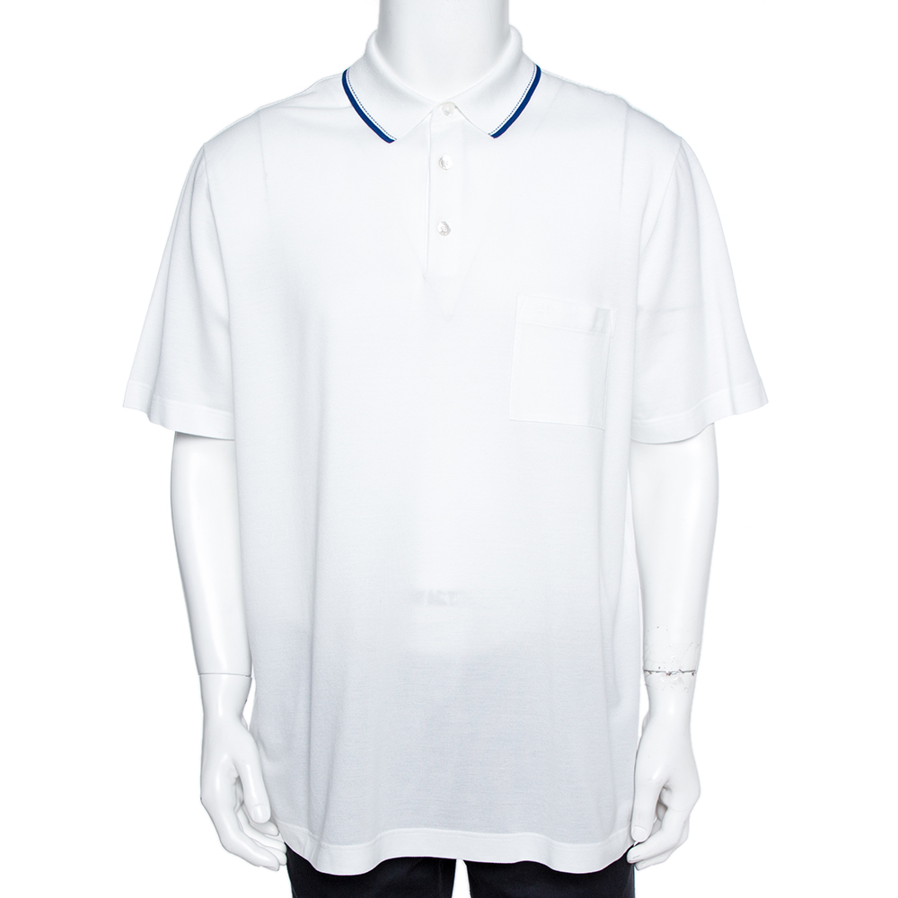 Image of Herm&egrave;s White Cotton Pique Polo T-Shirt XL