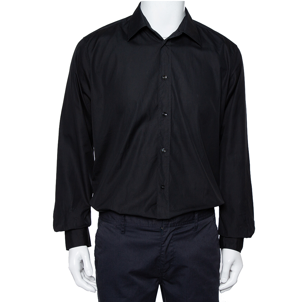 Hermes Black Cotton Button Front Long Sleeve Shirt L