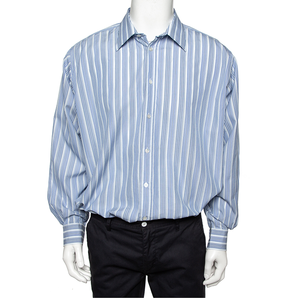 Hermes blue striped cotton long sleeve shirt 3xl