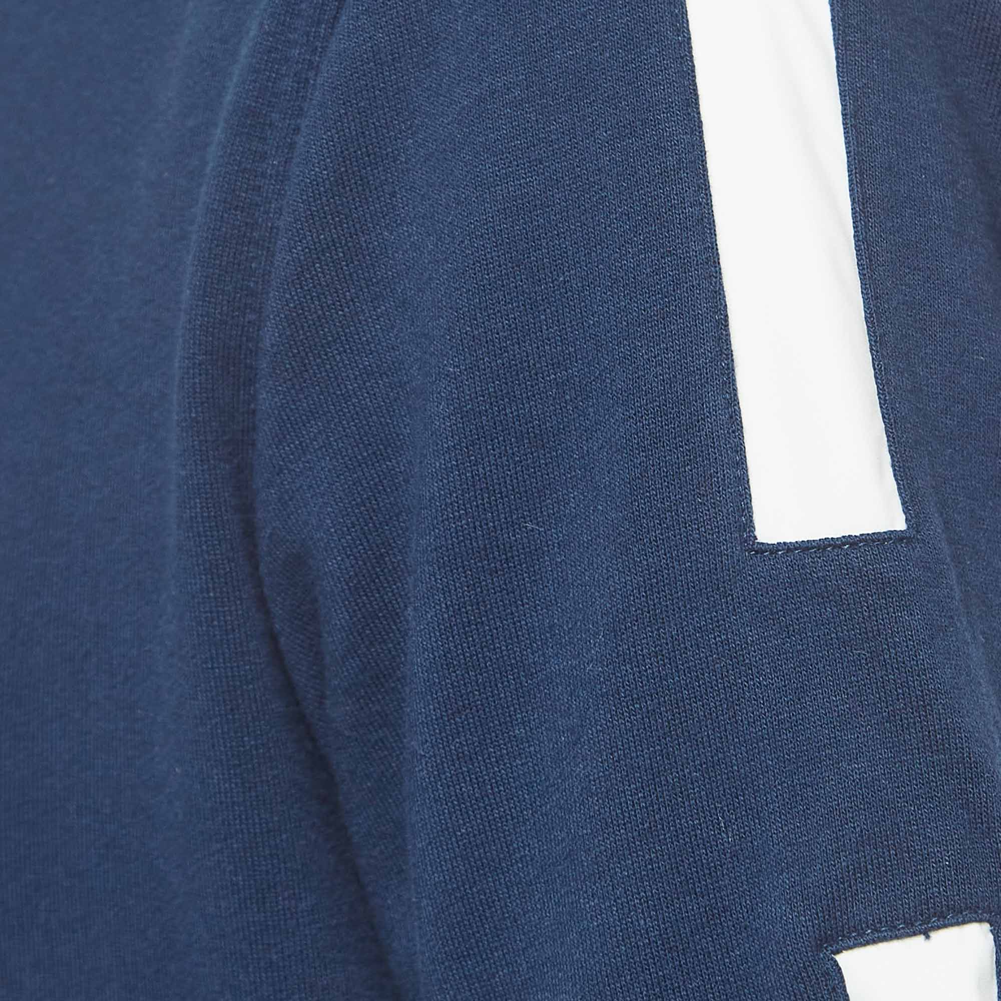 Hermes Navy Blue Cotton Striped Detail Crew Neck T-Shirt L