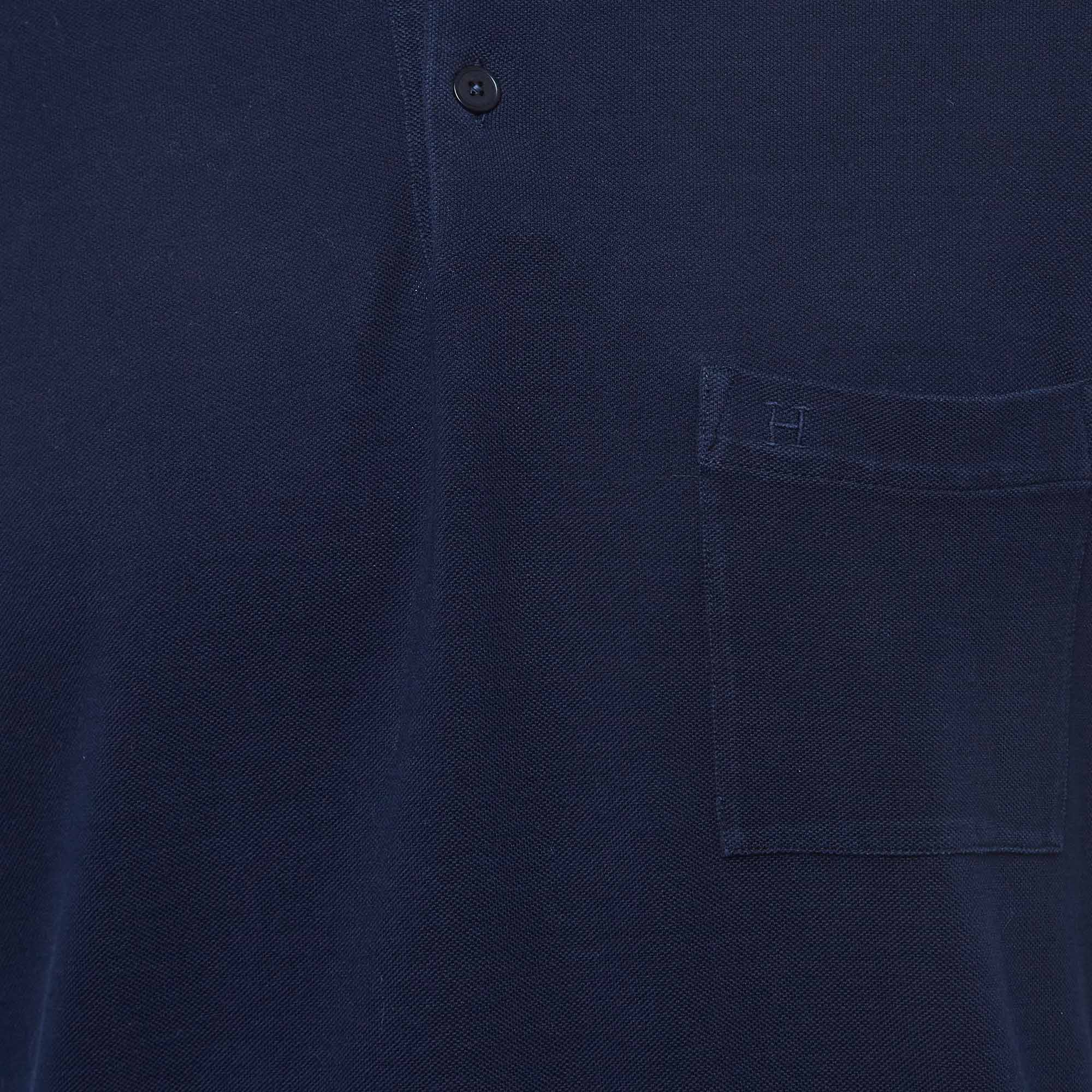 Hermes Navy Blue Cotton Pique Polo T-Shirt L