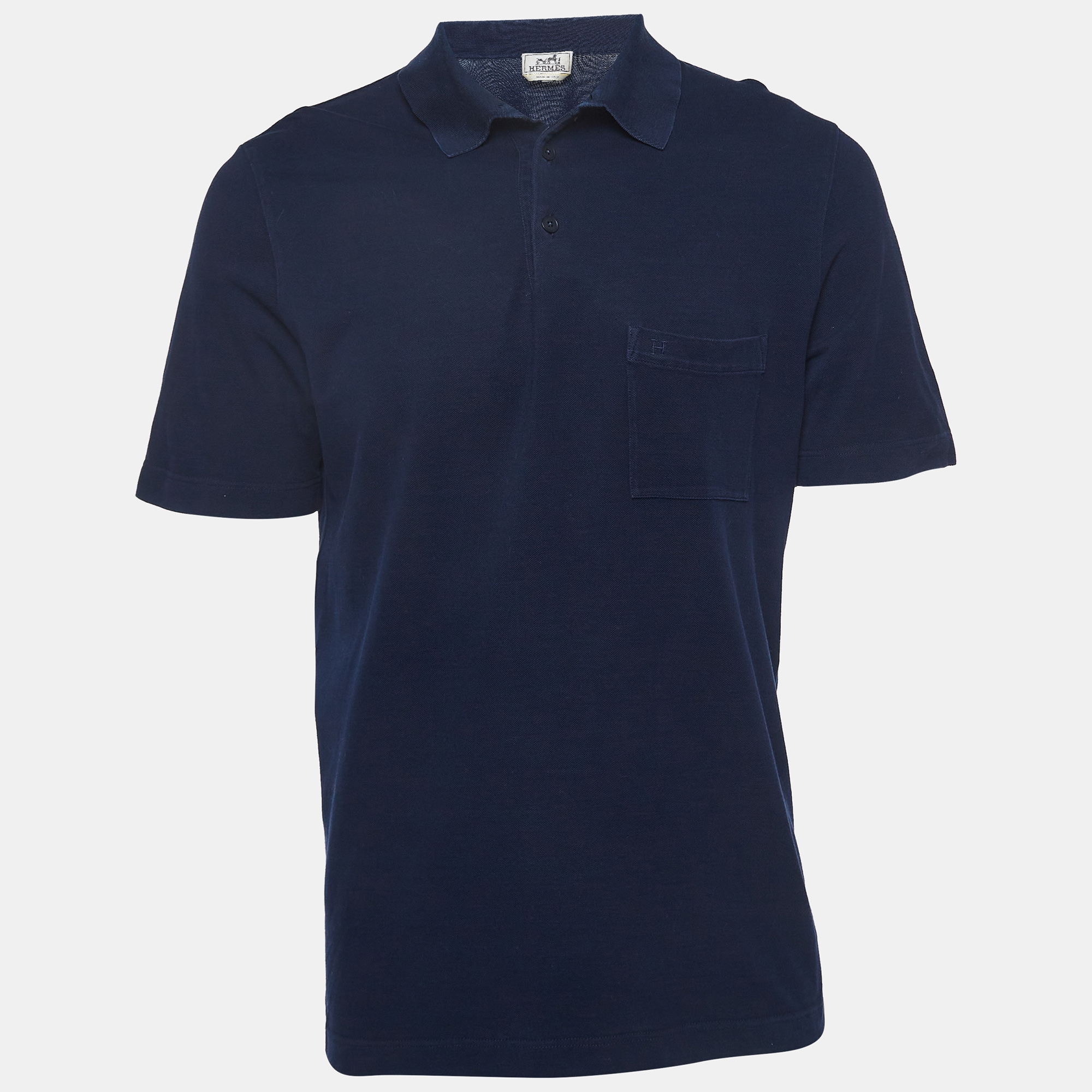 Hermes Navy Blue Cotton Pique Polo T-Shirt L