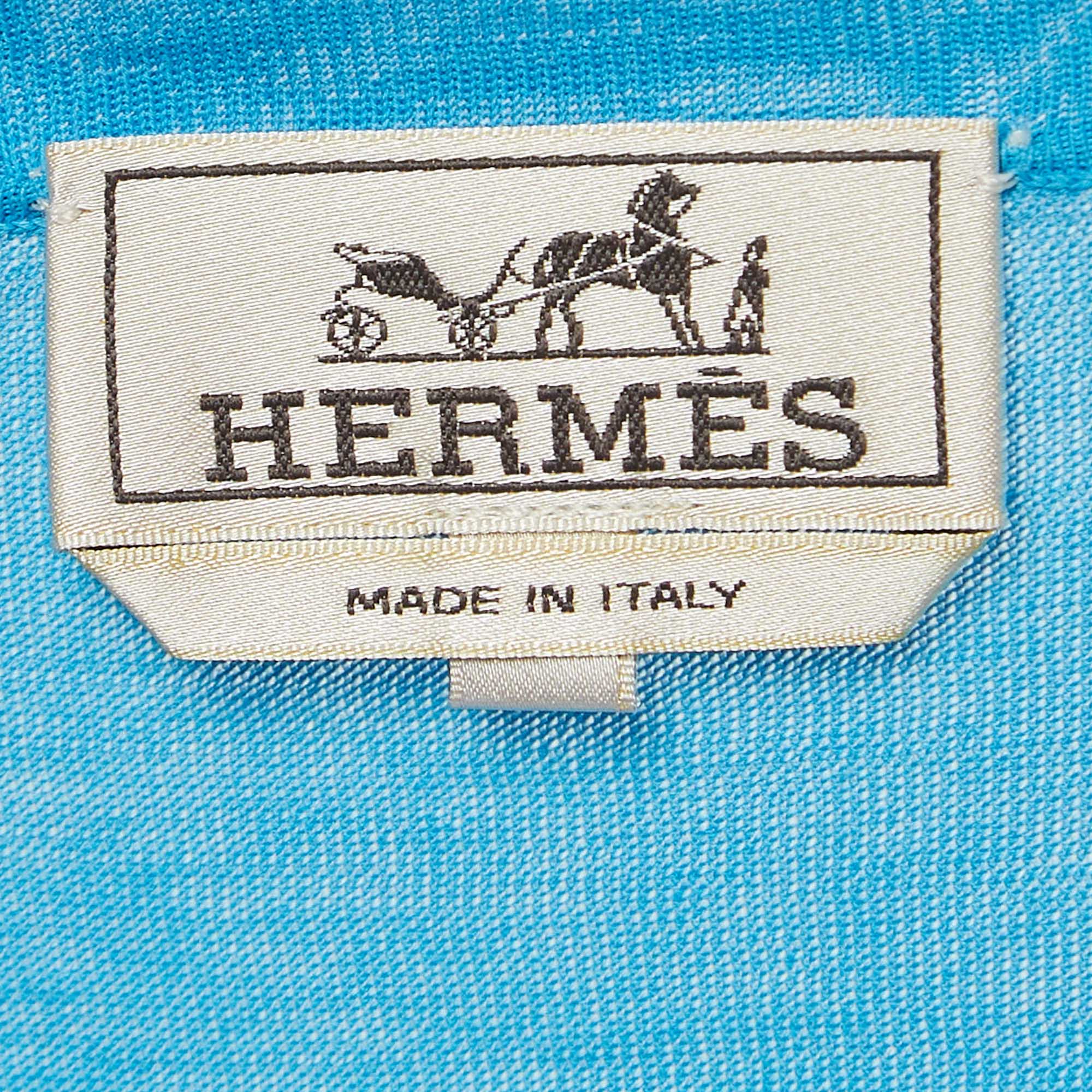 Hermes Blue Cotton Knit Crew Neck T-Shirt L