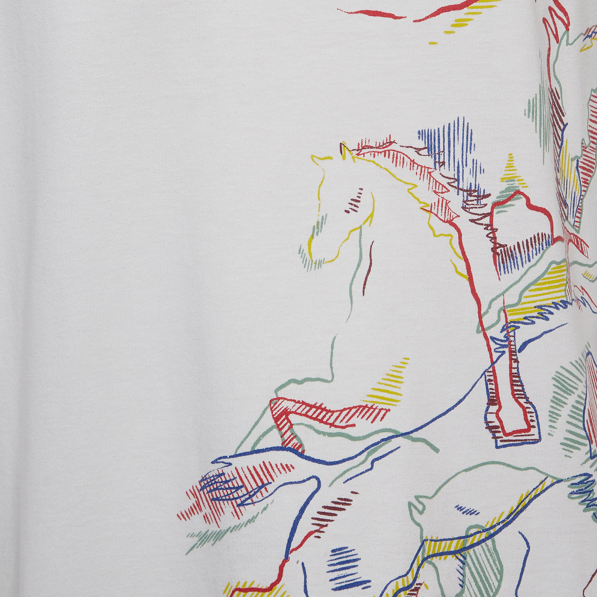 Hermes White Horses Print Cotton Half Sleeve T-Shirt M