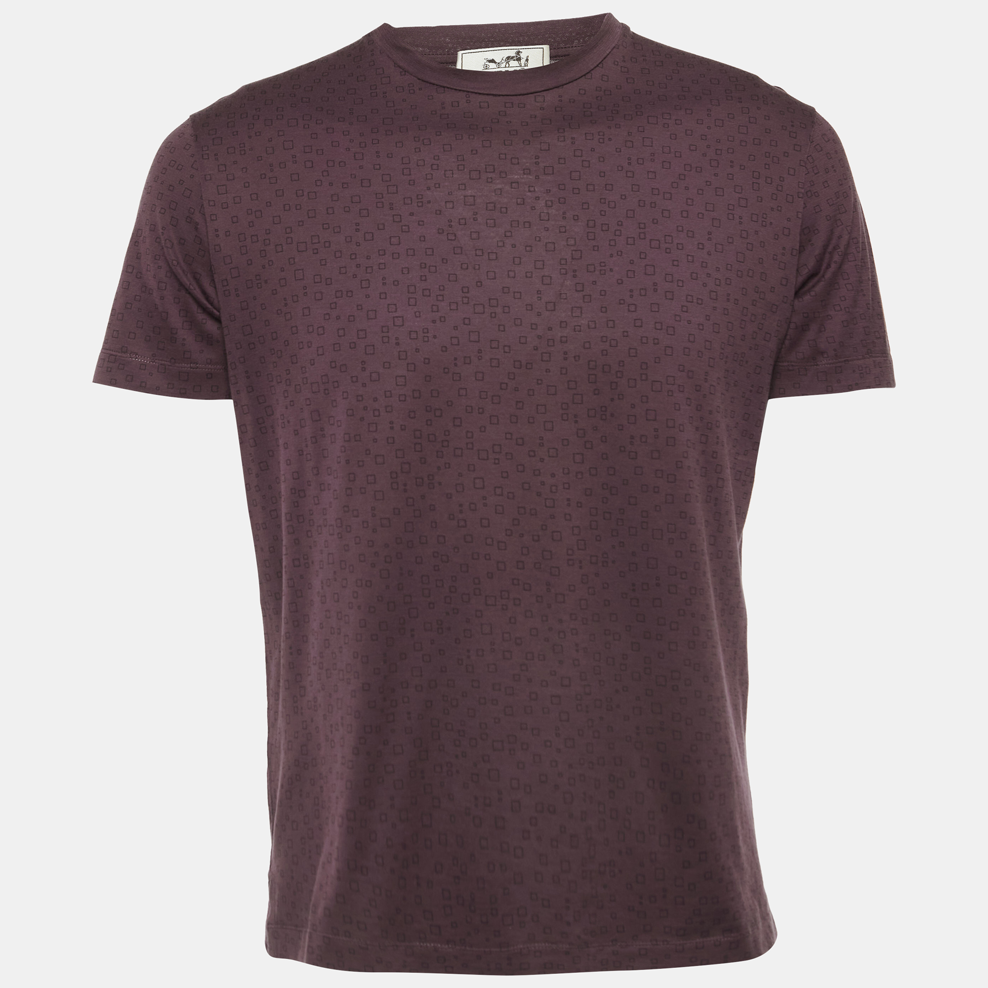 Hermes Brown Squares Print Cotton Half Sleeve T-Shirt M