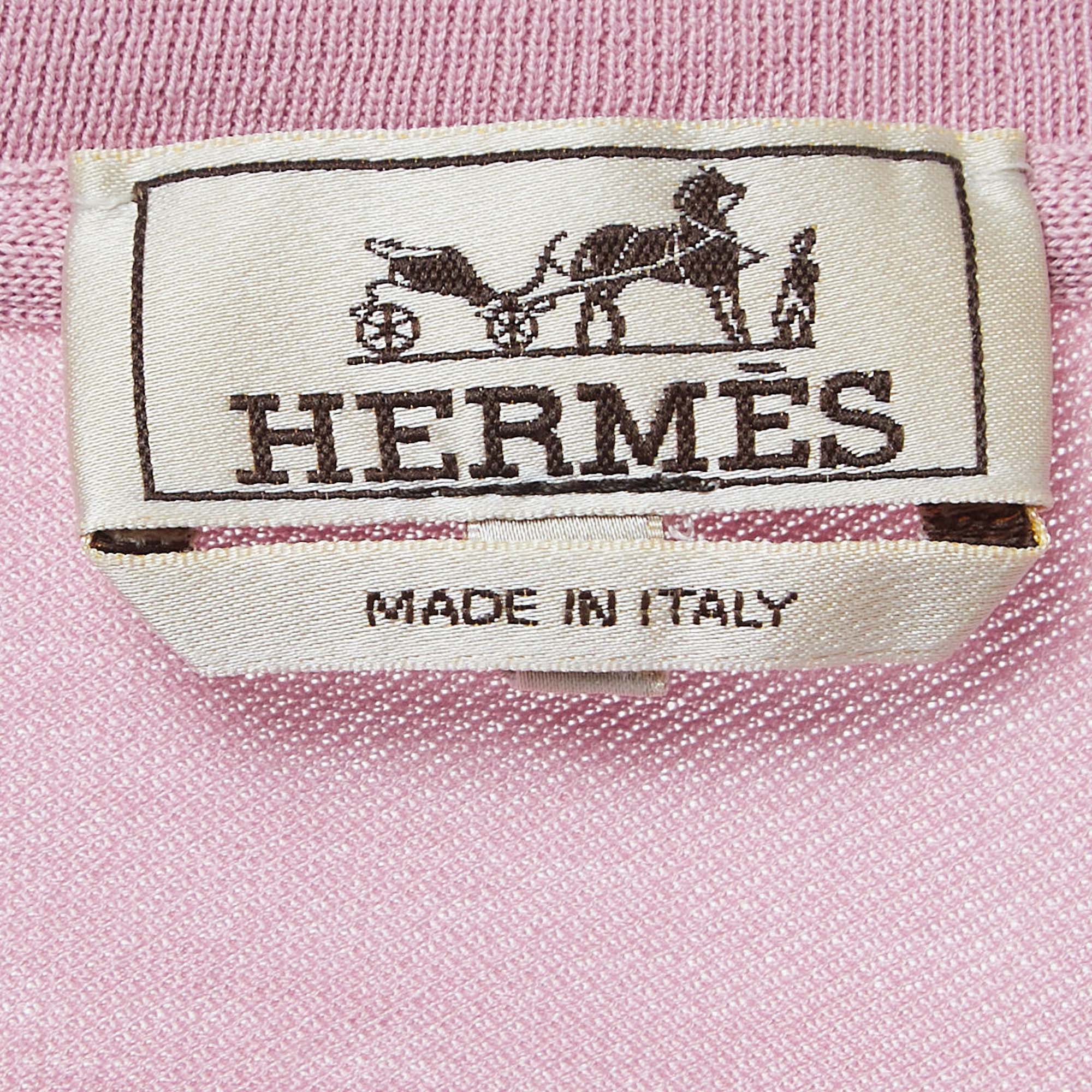 Hermes Pink Cotton Pique Round Neck T-Shirt M