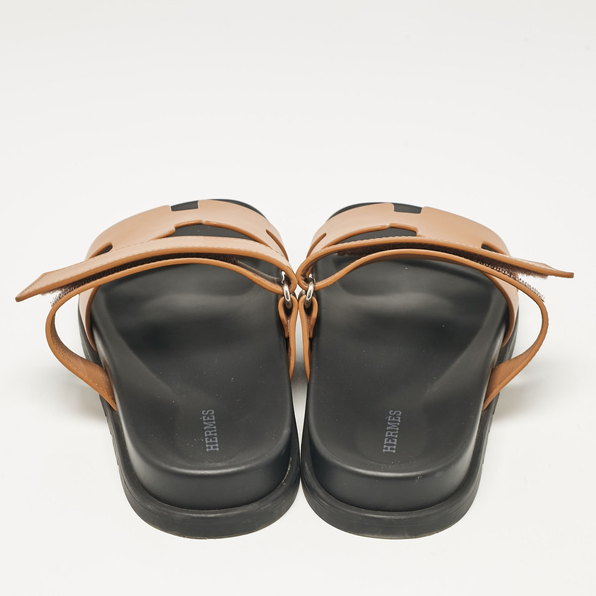 Hermes Brown Leather Chypre Flat Sandals Size 41.5