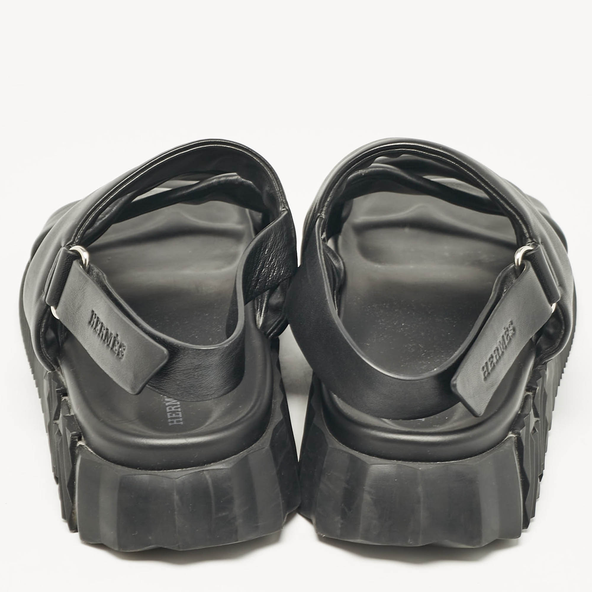 Hermes Black Leather Electric Flat Sandals Size 45