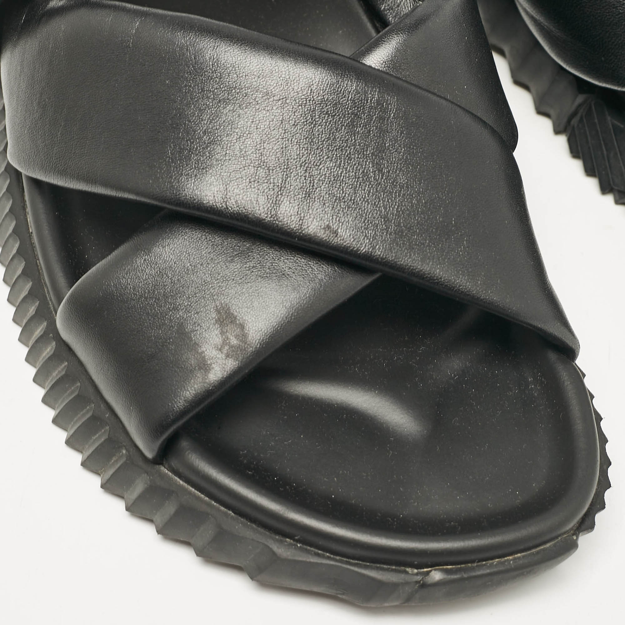 Hermes Black Leather Electric Flat Sandals Size 45