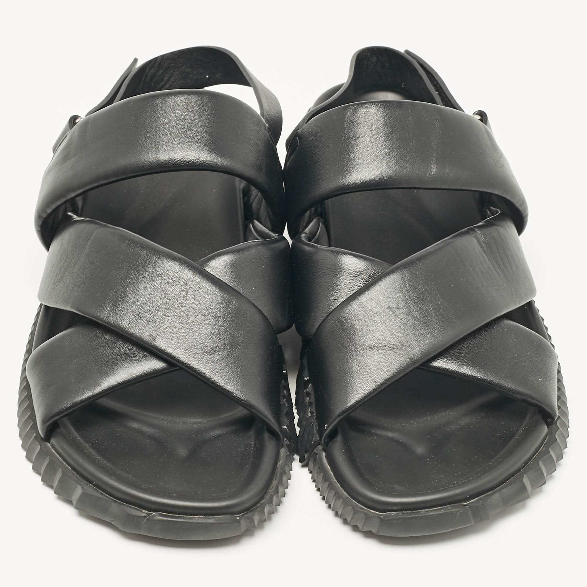 Hermes Black Leather Electric Flat Sandals Size 45