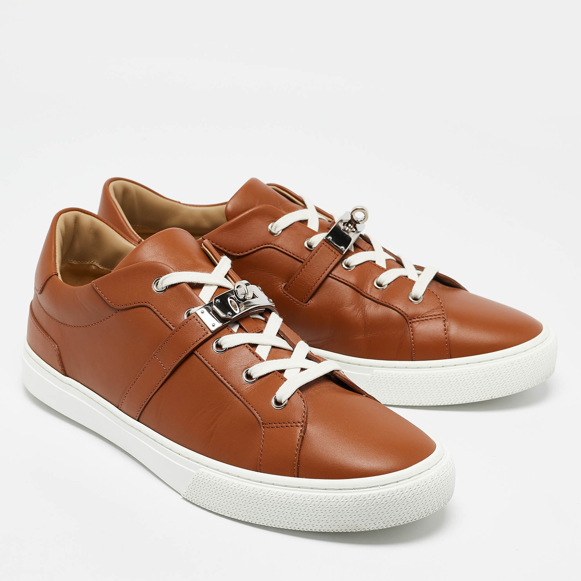 Hermes Brown Leather Day Sneakers Size 45