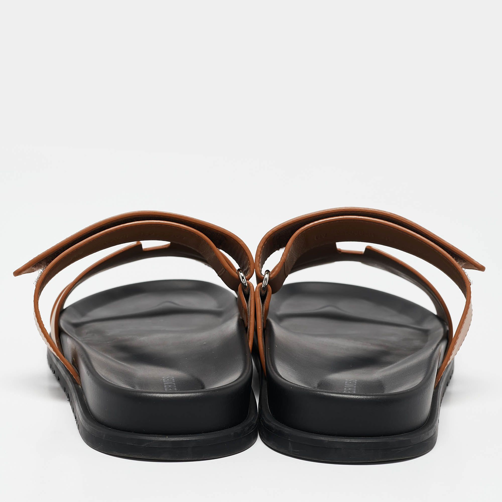 Hermes Brown Leather Chypre Sandals Size 45.5