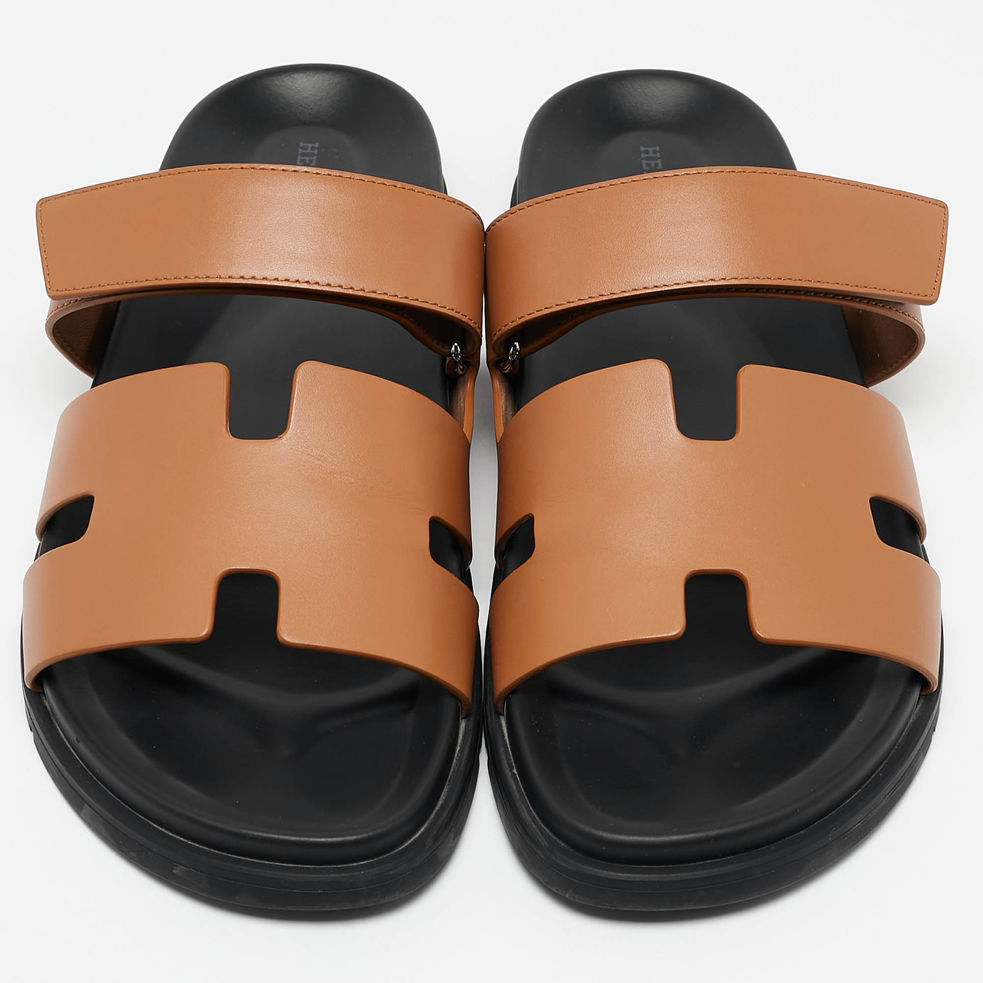 Hermes Brown Leather Chypre Sandals Size 45.5