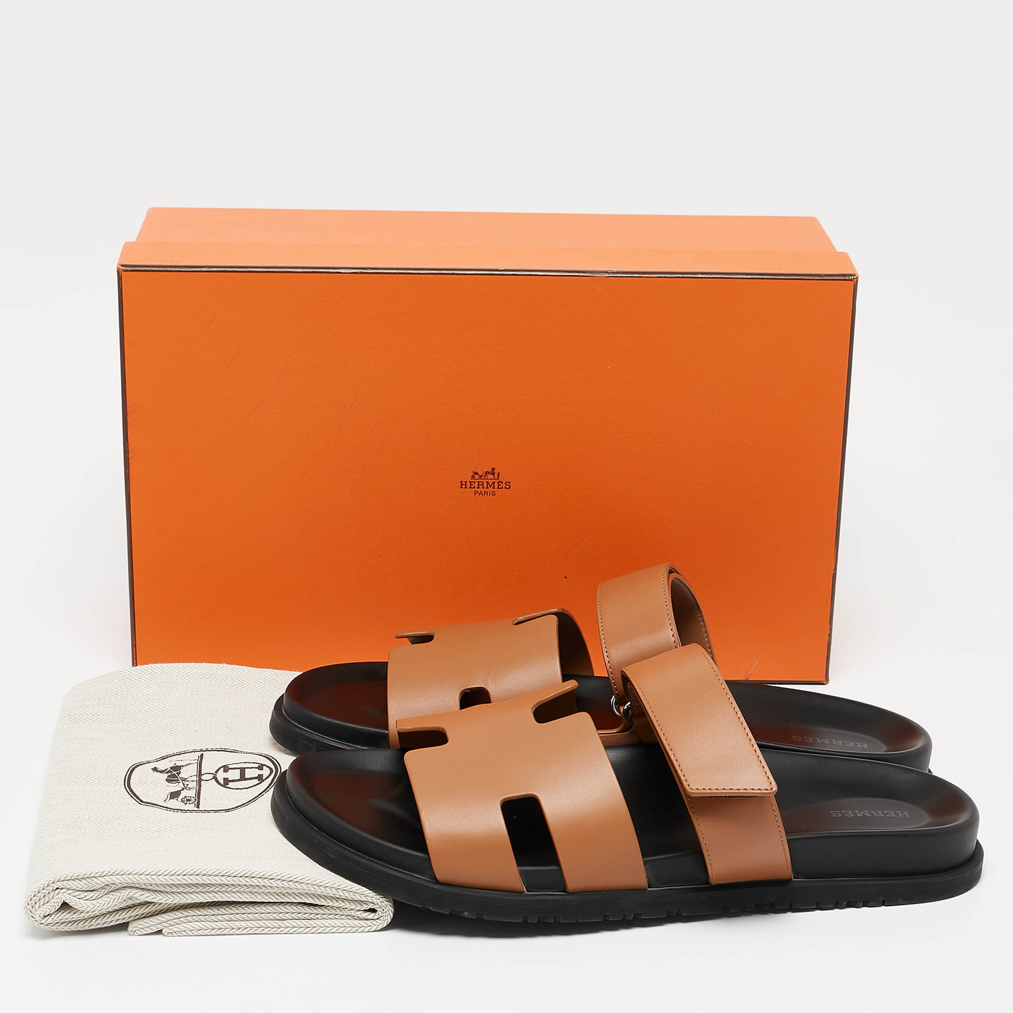 Hermes Brown Leather Chypre Sandals Size 45.5