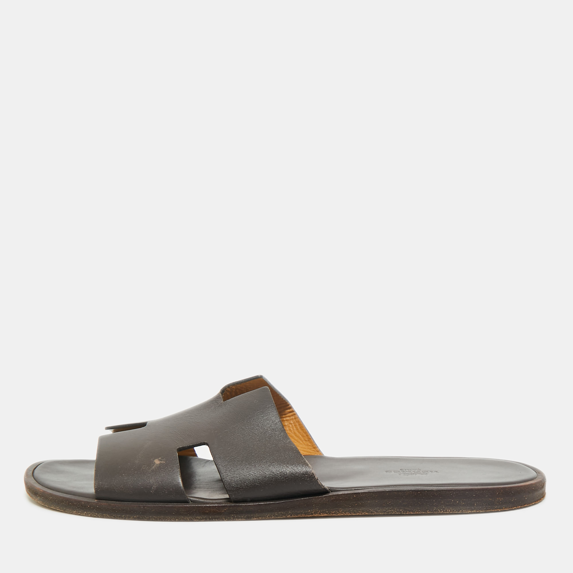Hermes Dark Brown Leather Izmir Flat Slides Size 44 - Hermes - Modalova