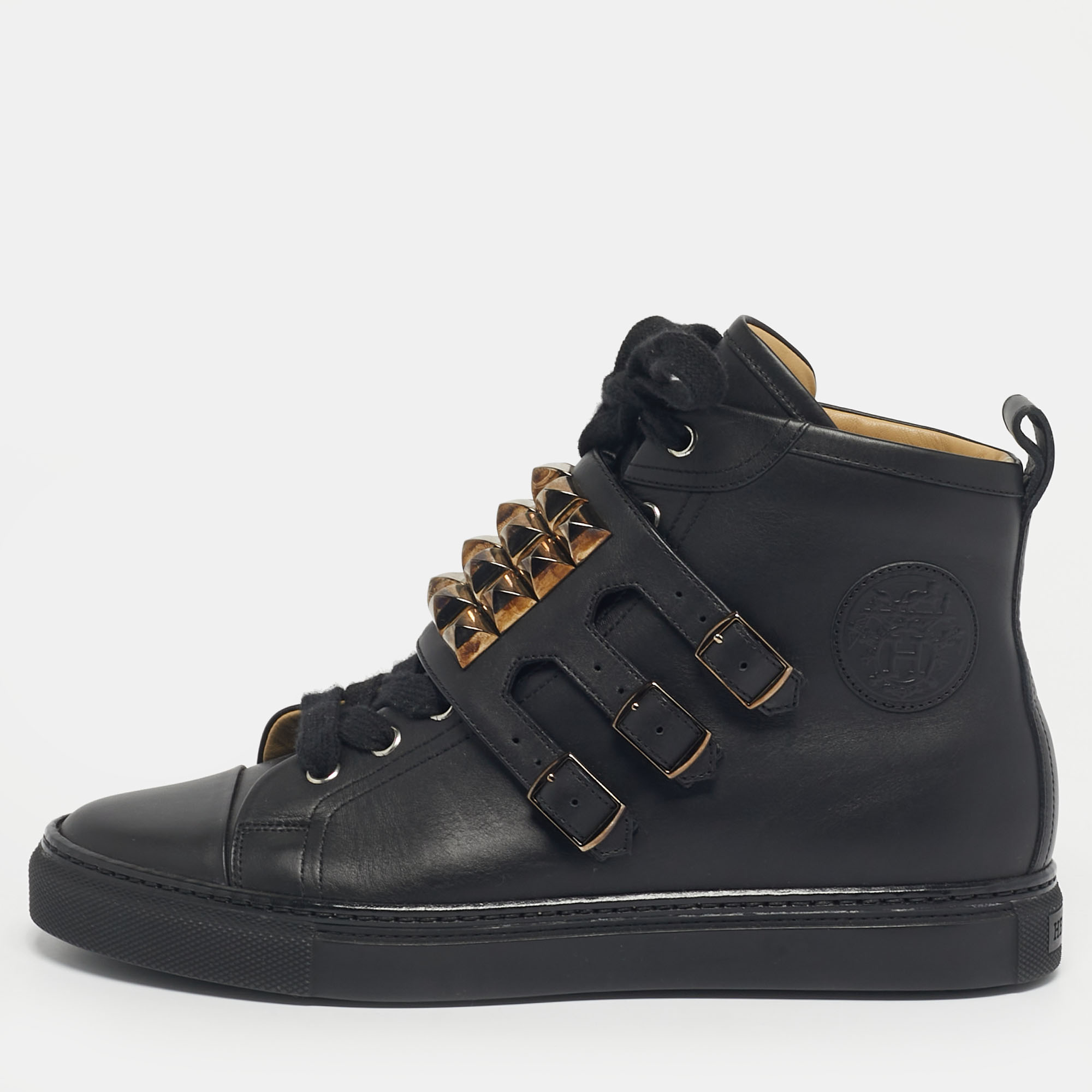 Hermes Black Leather Studded Lennox High Top Sneakers Size 
Hermes Black Leather Studded Lennox High Top Sneakers Size