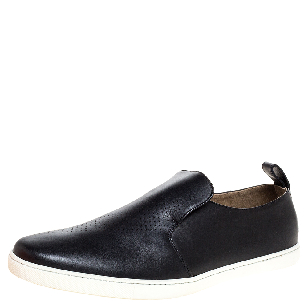 Image of Hermes Black Perforated Leather Slip On Sneakers Size