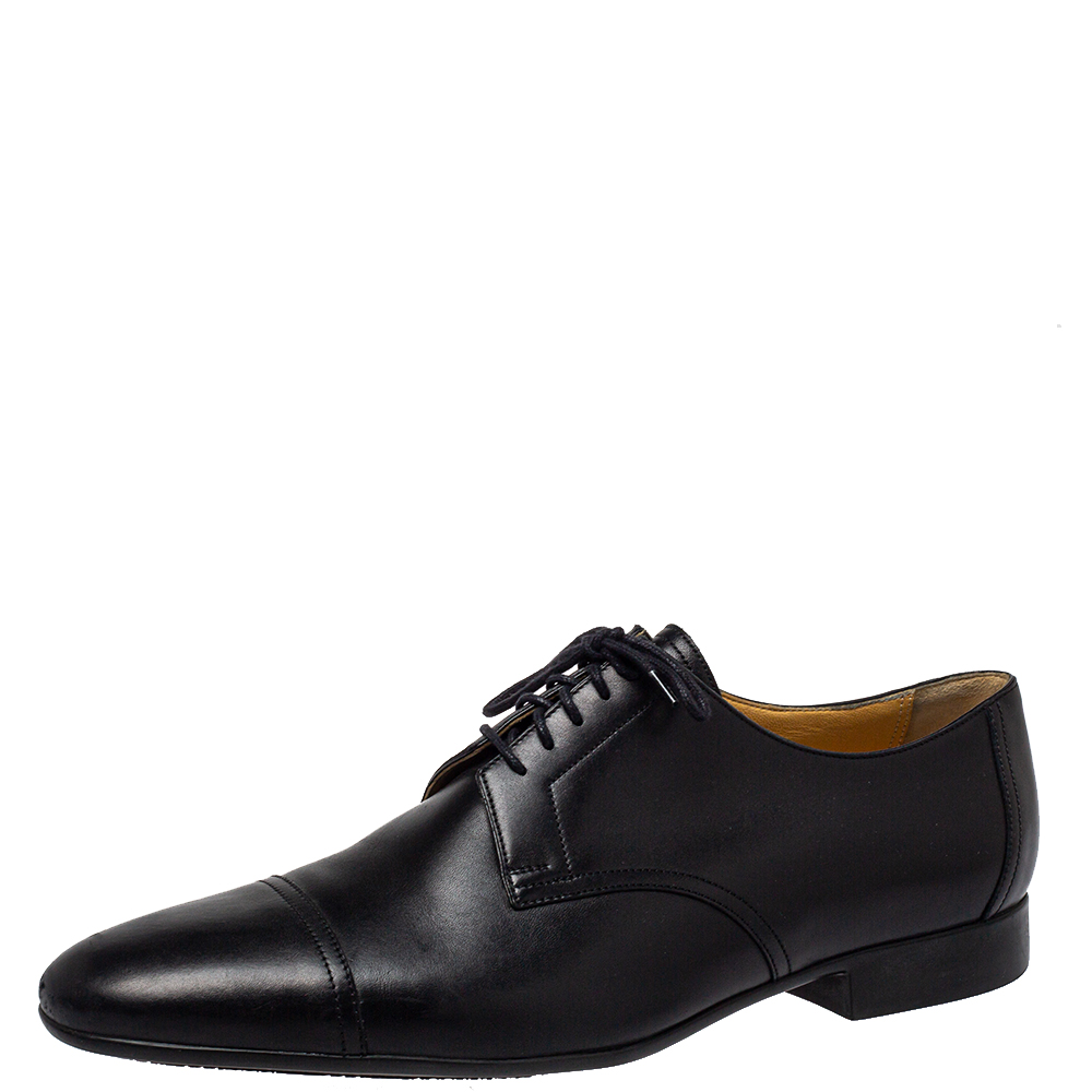 Hermes Black Leather Lace Up Oxfords Size 42