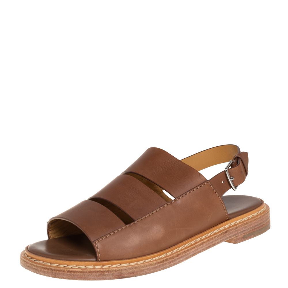 Hermes Brown Leather Flat Slingback Sandals Size 40