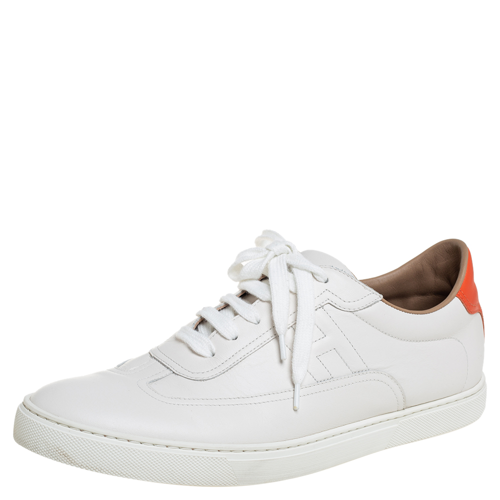 Hermes White Leather Quicker Low Top Sneakers Size 44